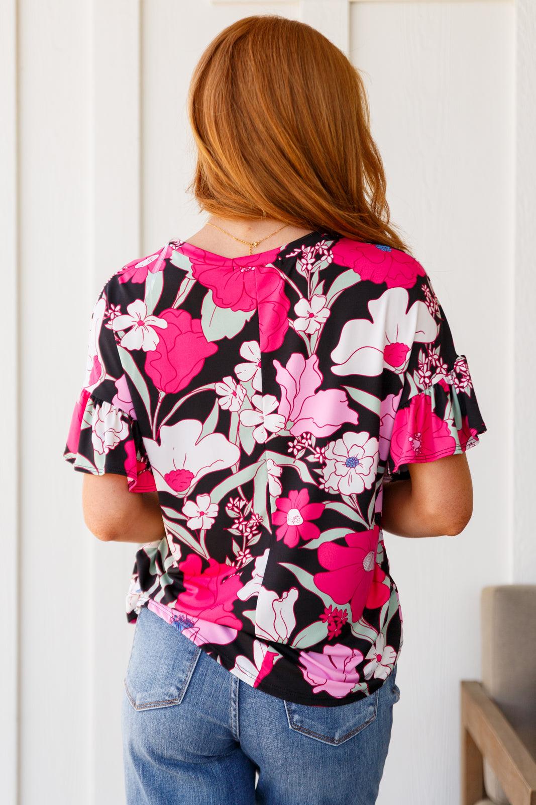 Floral First Ruffle Sleeve Top - Waverly Paige Boutique