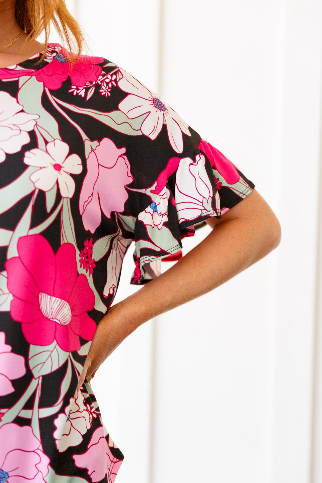 Floral First Ruffle Sleeve Top - Waverly Paige Boutique