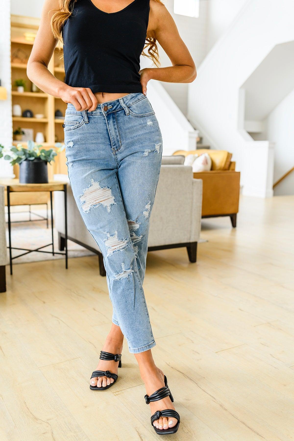 Florence High Waist Destroyed Boyfriend Jeans - Waverly Paige Boutique