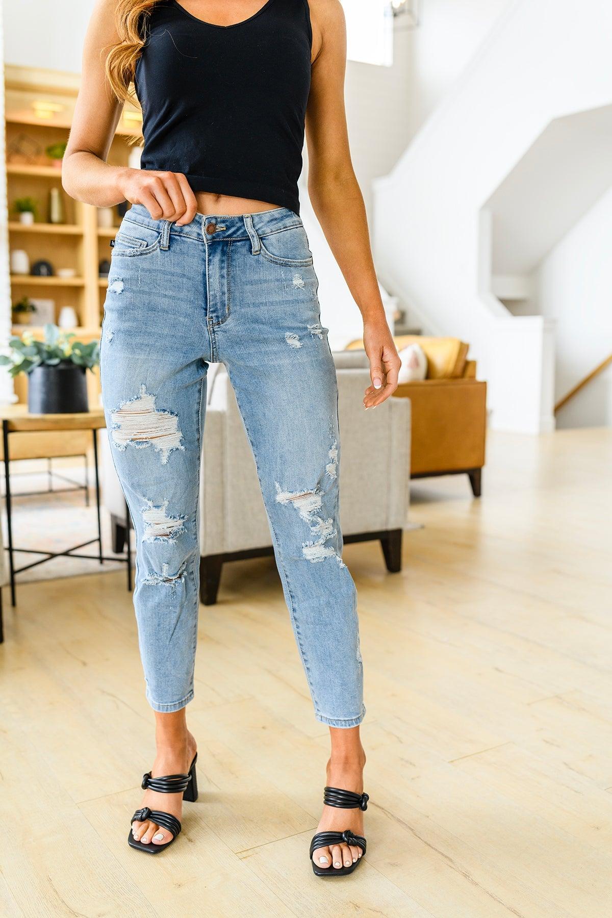 Florence High Waist Destroyed Boyfriend Jeans - Waverly Paige Boutique
