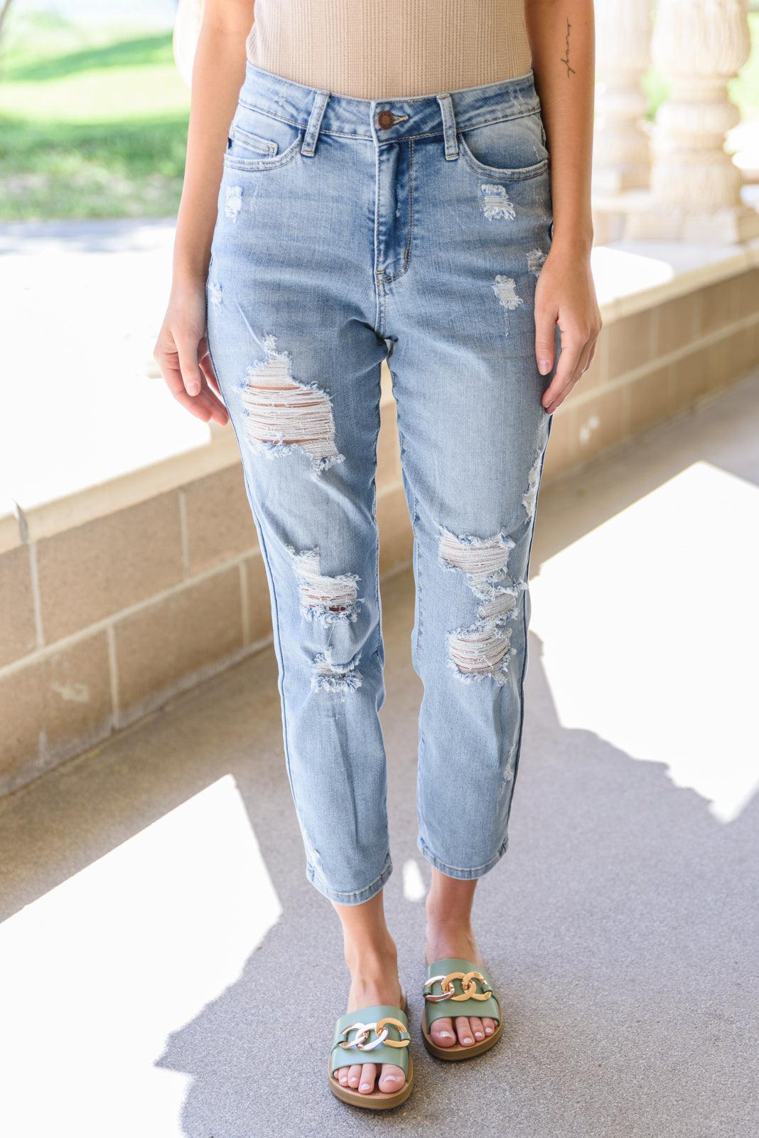 Florence High Waist Destroyed Boyfriend Jeans - Waverly Paige Boutique
