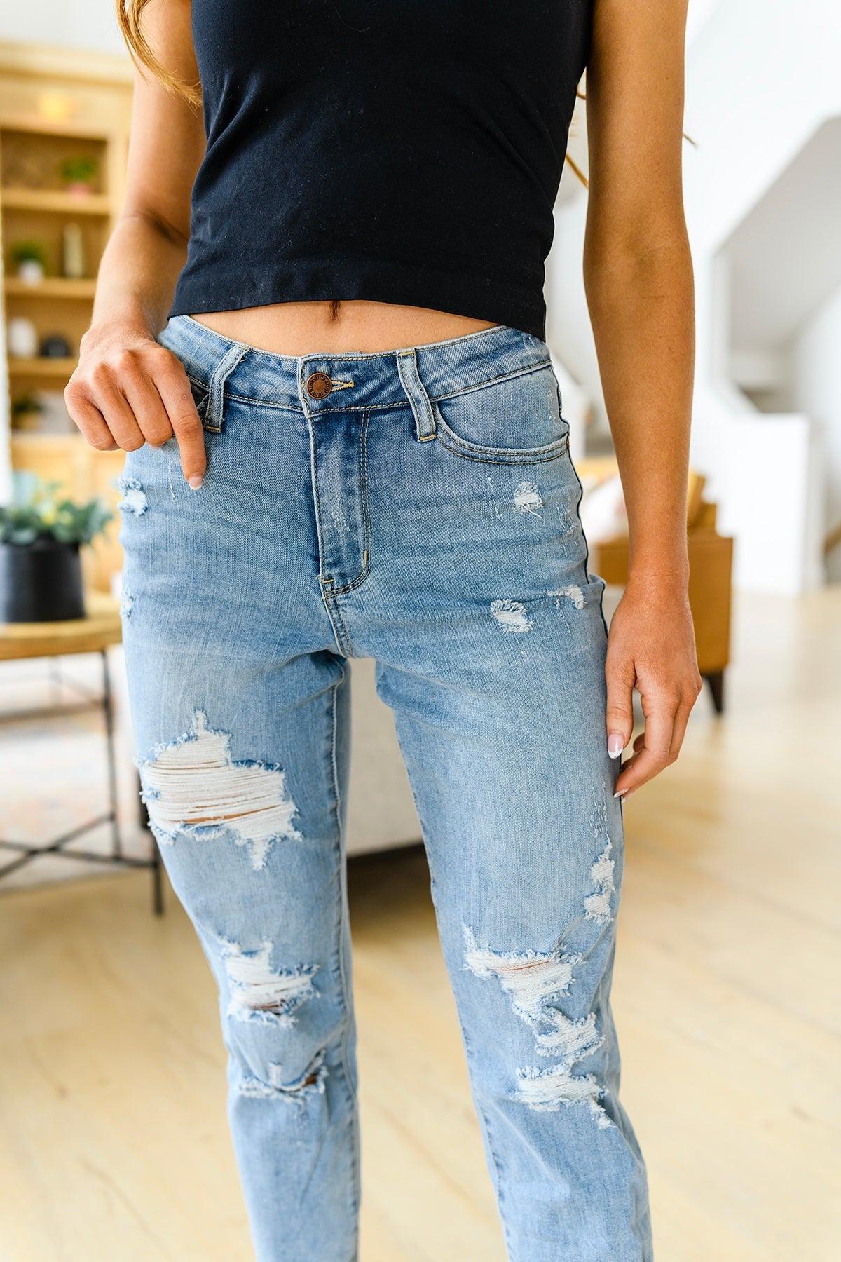Florence High Waist Destroyed Boyfriend Jeans - Waverly Paige Boutique