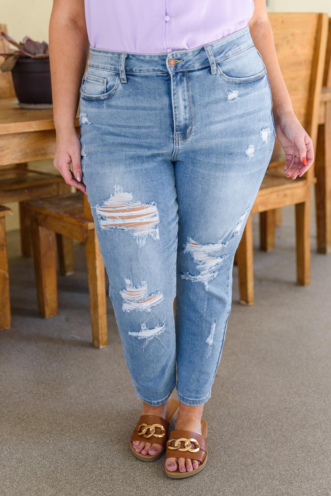 Florence High Waist Destroyed Boyfriend Jeans - Waverly Paige Boutique