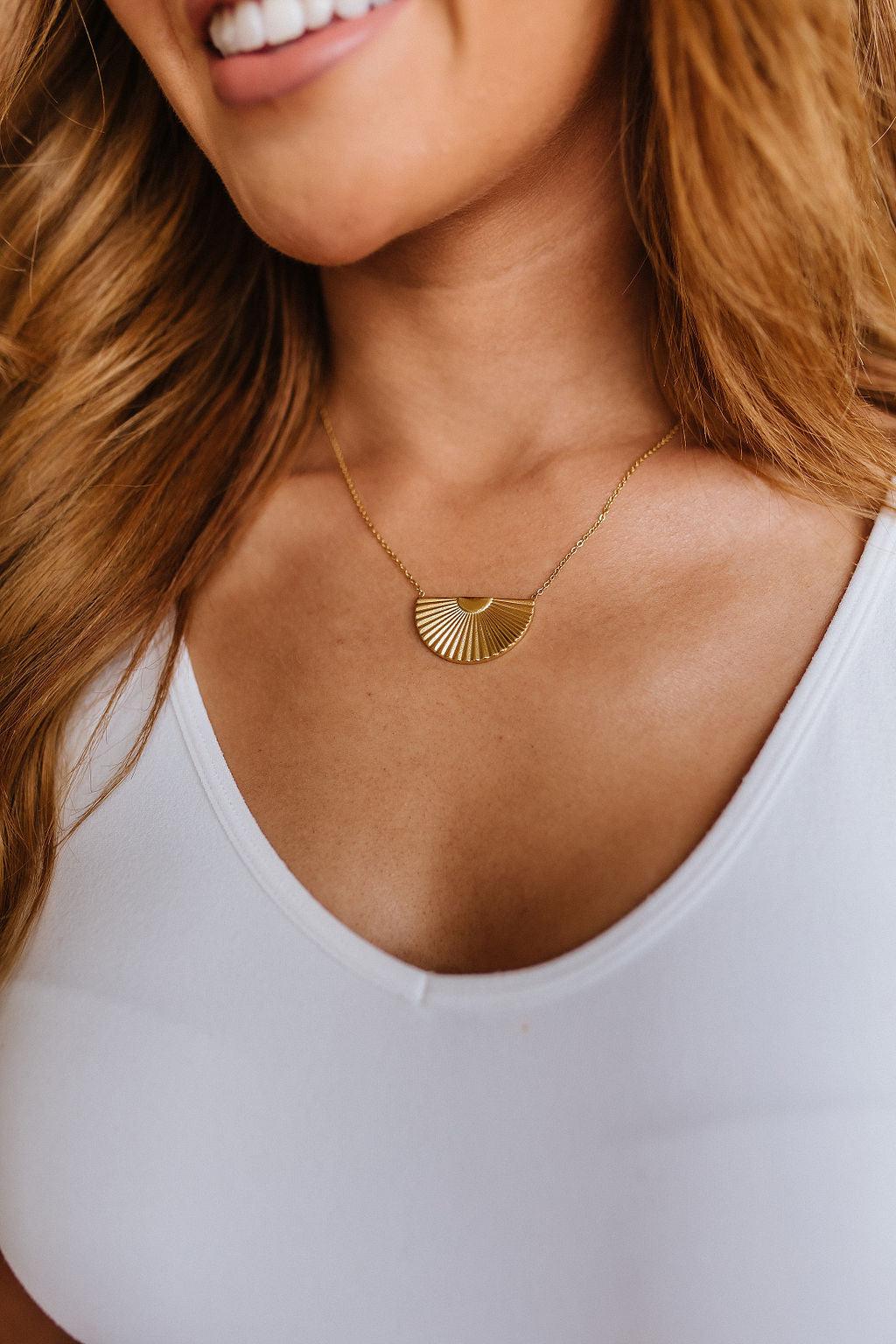 Golden Fan Pendant Necklace - Waverly Paige Boutique