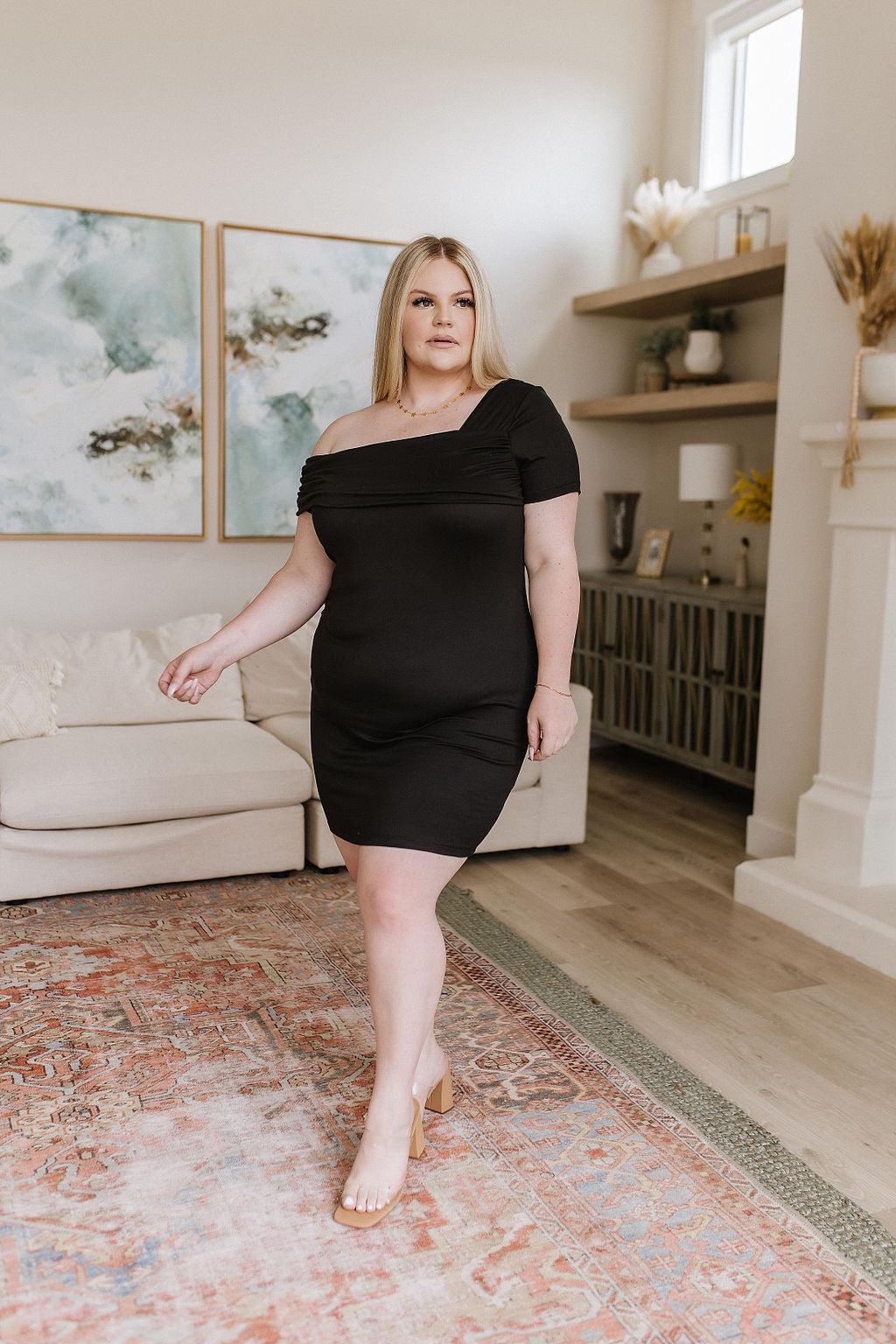 Head Over Heels Asymmetrical Neckline Dress - Waverly Paige Boutique