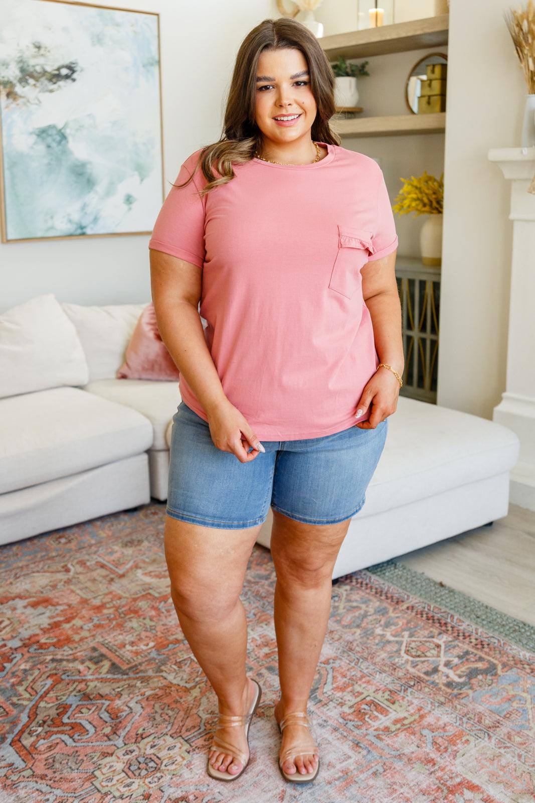 Here For Fun Ruffle Front Pocket Tee - Waverly Paige Boutique