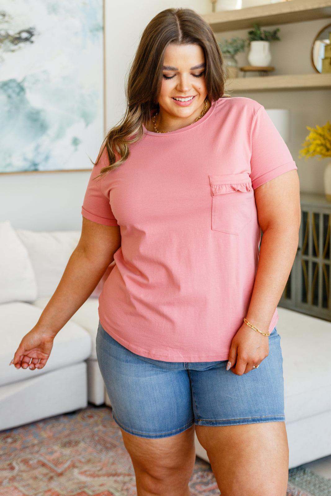 Here For Fun Ruffle Front Pocket Tee - Waverly Paige Boutique