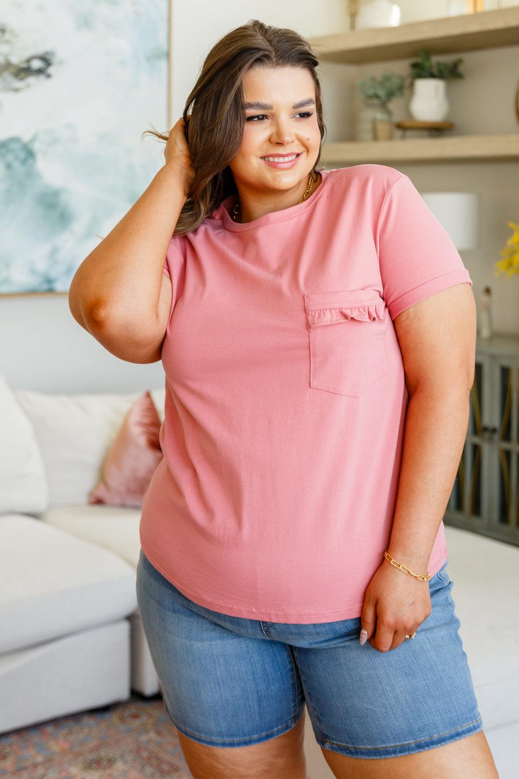 Here For Fun Ruffle Front Pocket Tee - Waverly Paige Boutique
