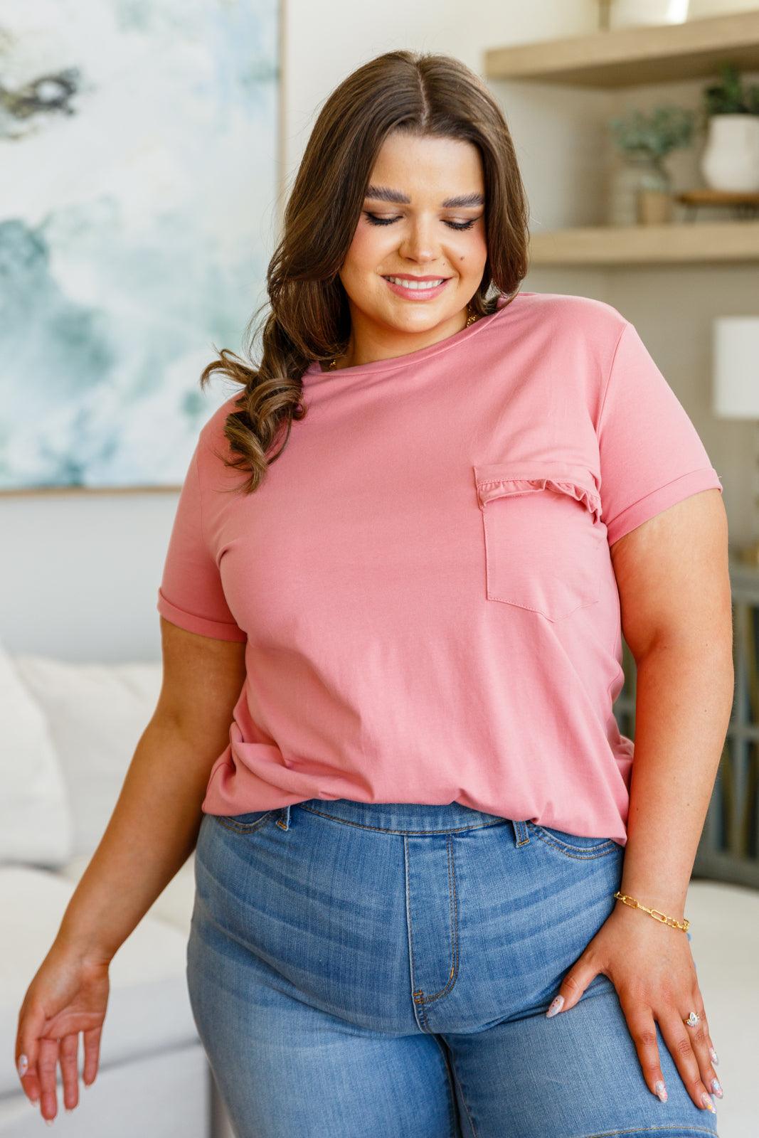 Here For Fun Ruffle Front Pocket Tee - Waverly Paige Boutique