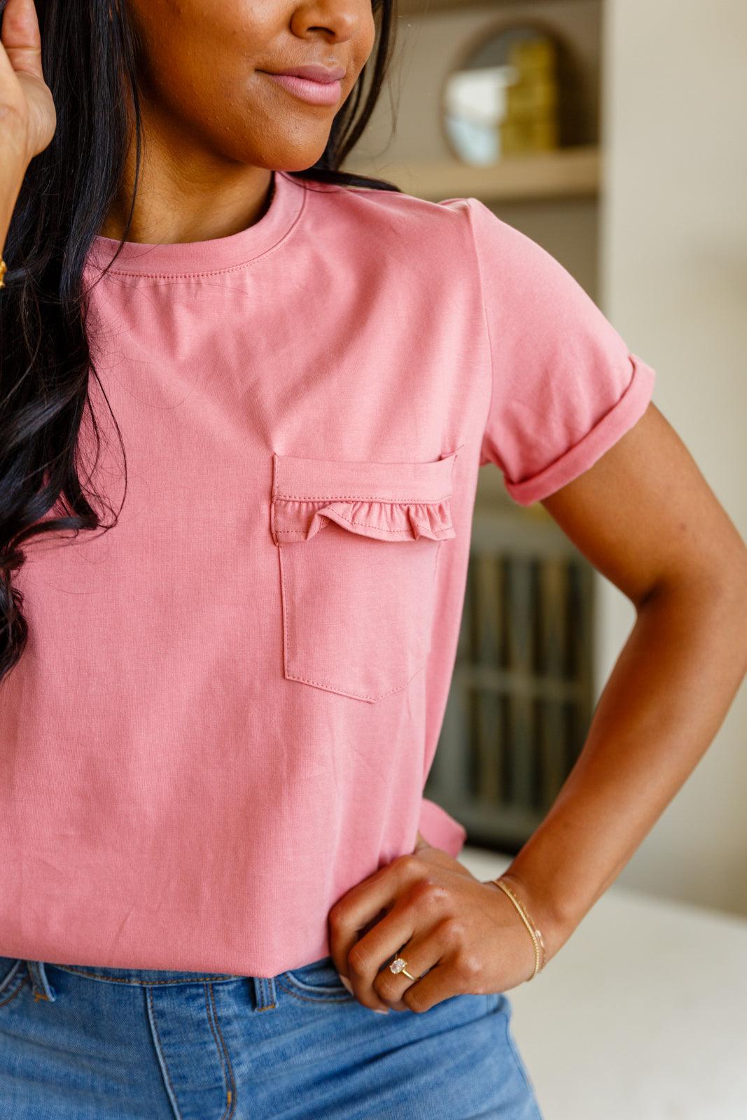 Here For Fun Ruffle Front Pocket Tee - Waverly Paige Boutique