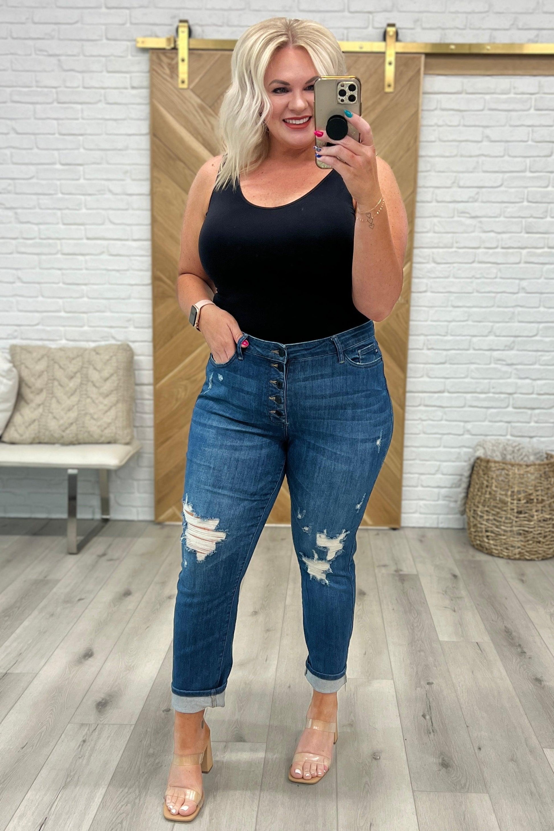 Colt High Rise Button Fly Distressed Boyfriend Jeans - Waverly Paige Boutique
