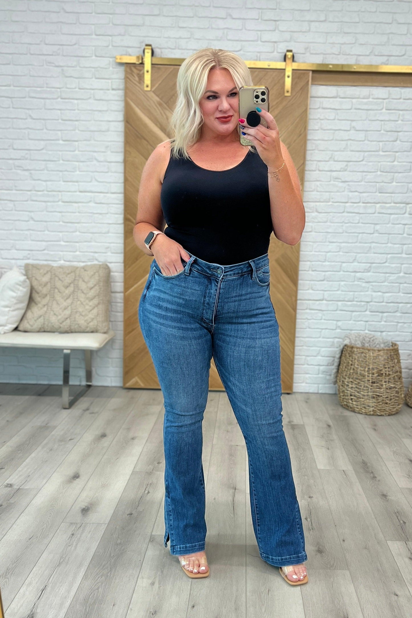 Augusta High Rise Control Top Slit Hem Bootcut - Waverly Paige Boutique