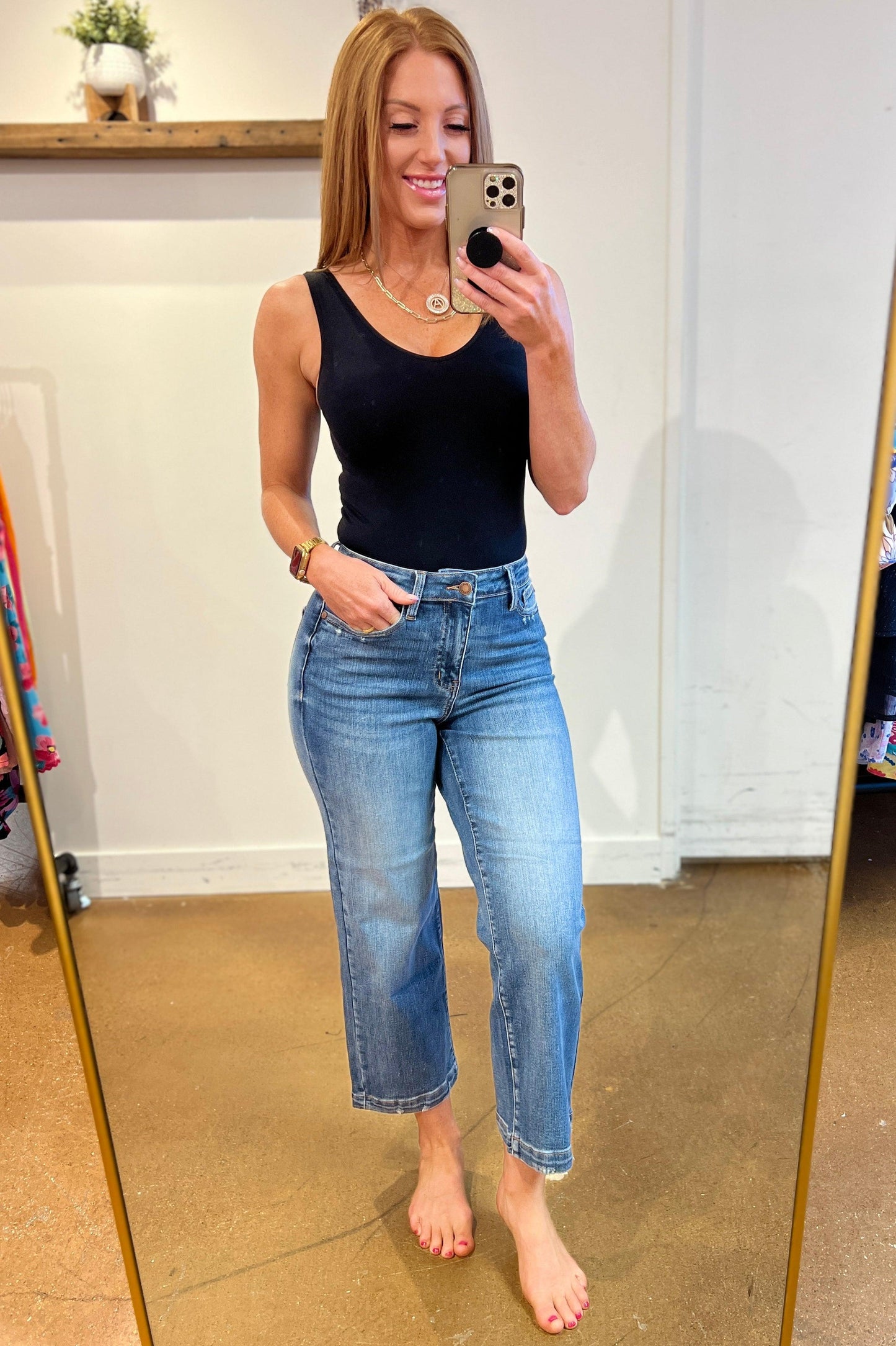 Betty High Rise Vintage Wash Wide Leg Crop Jeans - Waverly Paige Boutique