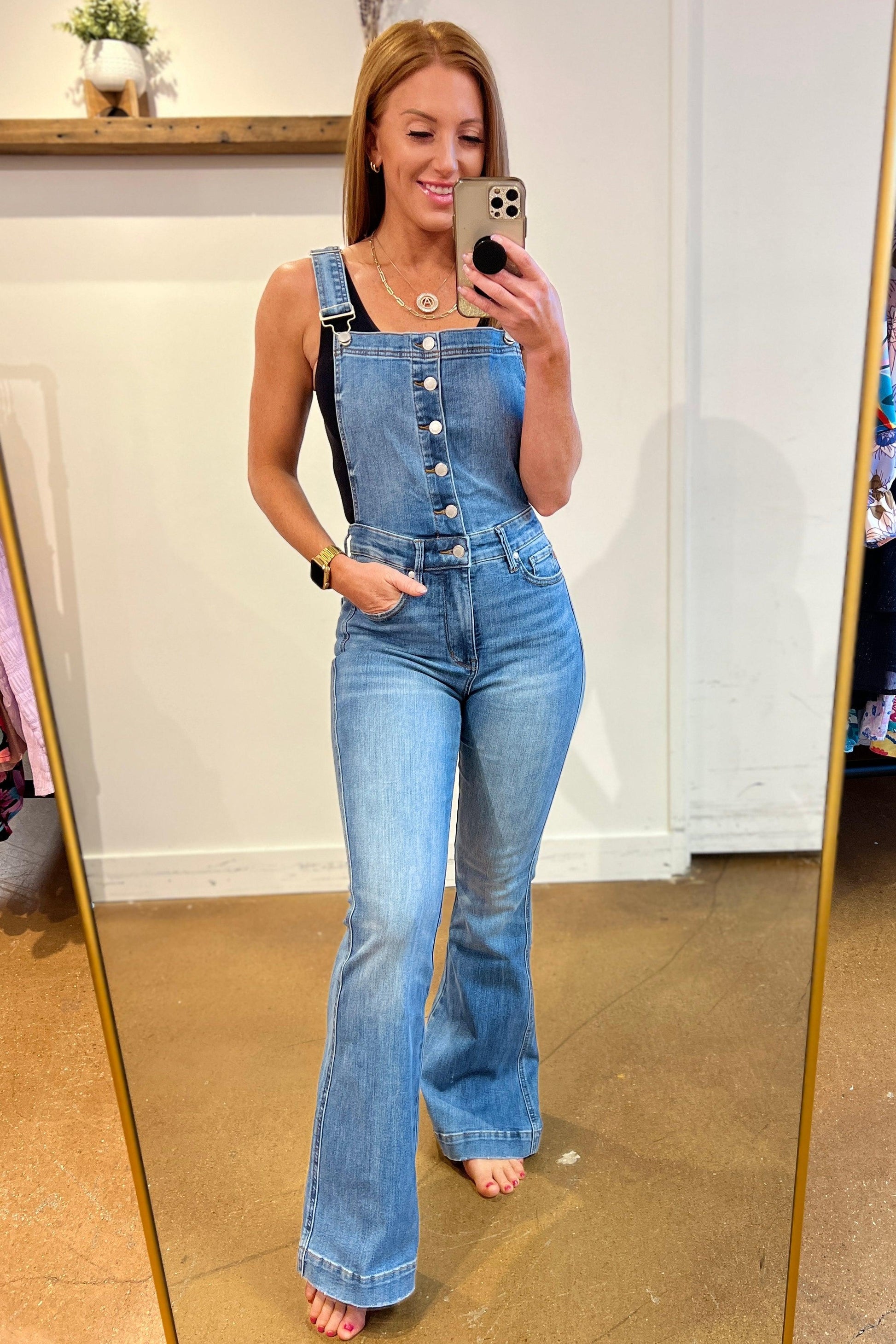 Izzy Control Top Retro Flare Overalls - Waverly Paige Boutique