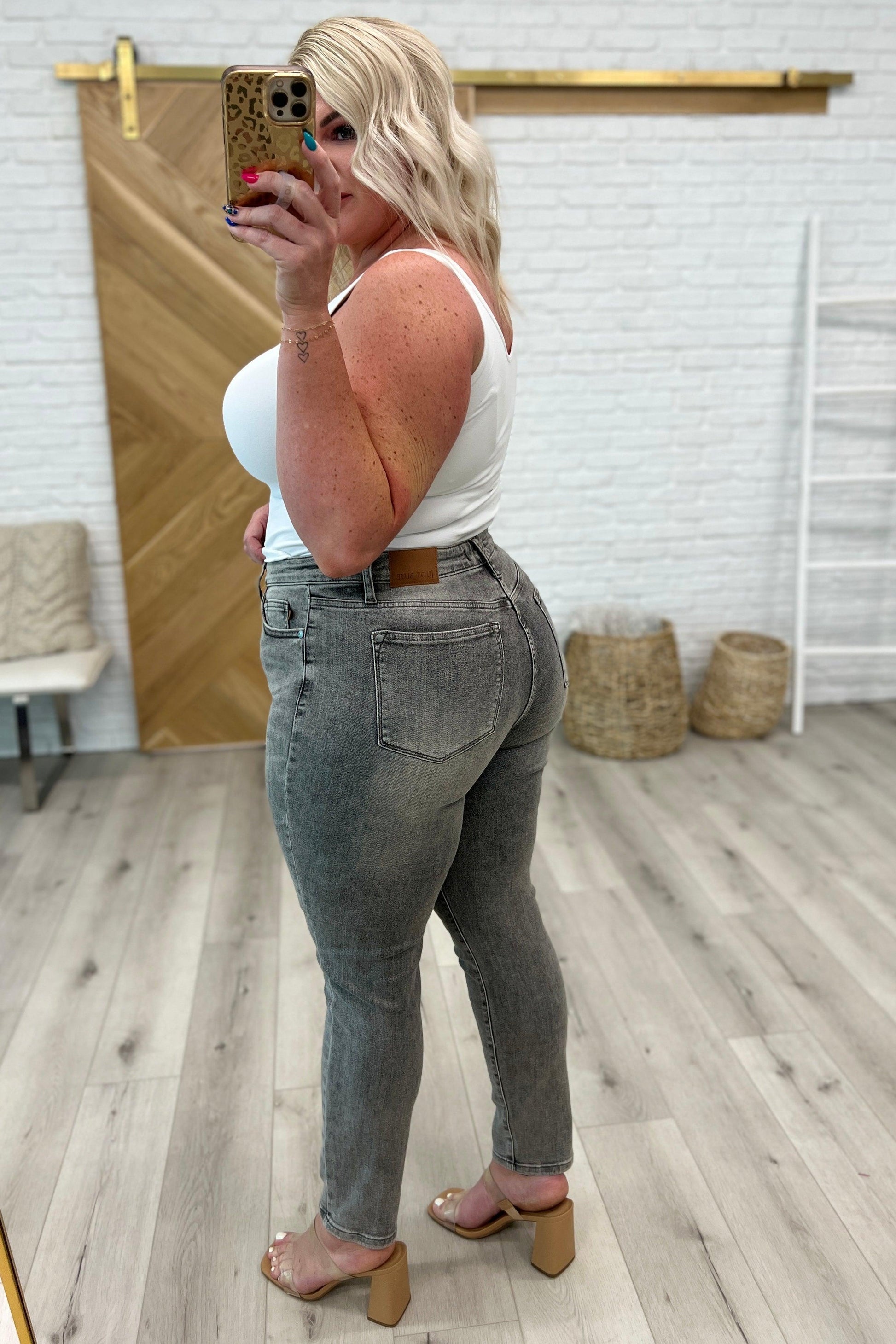 Charlotte High Rise Stone Wash Slim Jeans in Gray - Waverly Paige Boutique