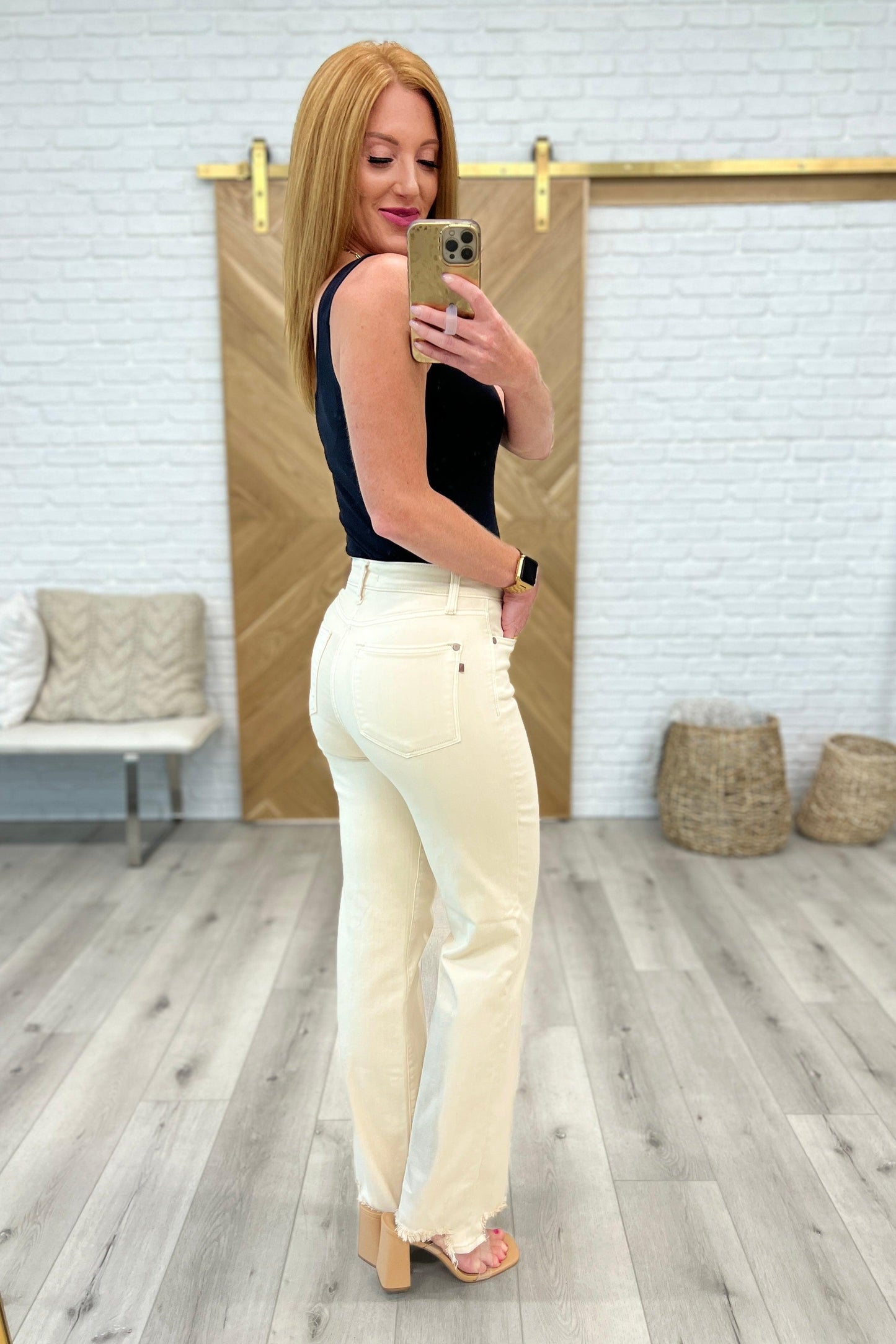 Alice High Rise Over Dyed 90's Straight Jeans in Light Khaki - Waverly Paige Boutique