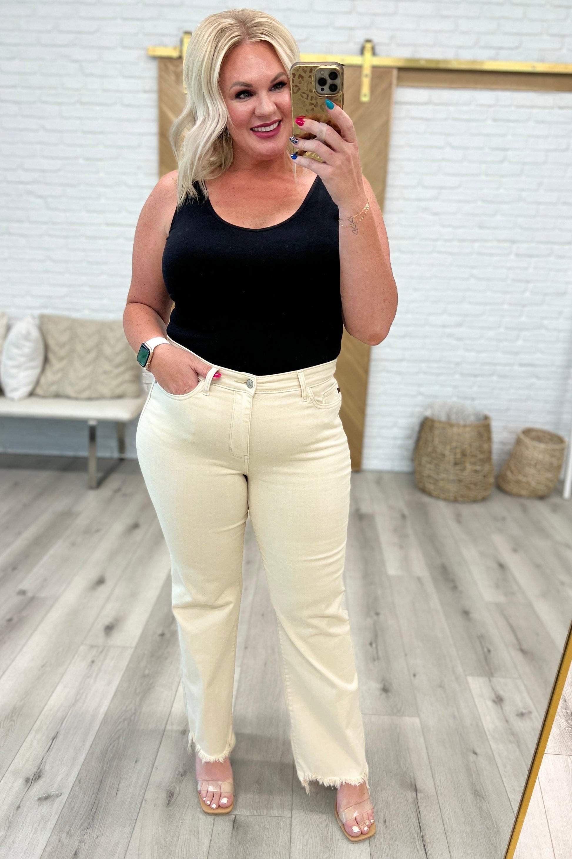 Alice High Rise Over Dyed 90's Straight Jeans in Light Khaki - Waverly Paige Boutique