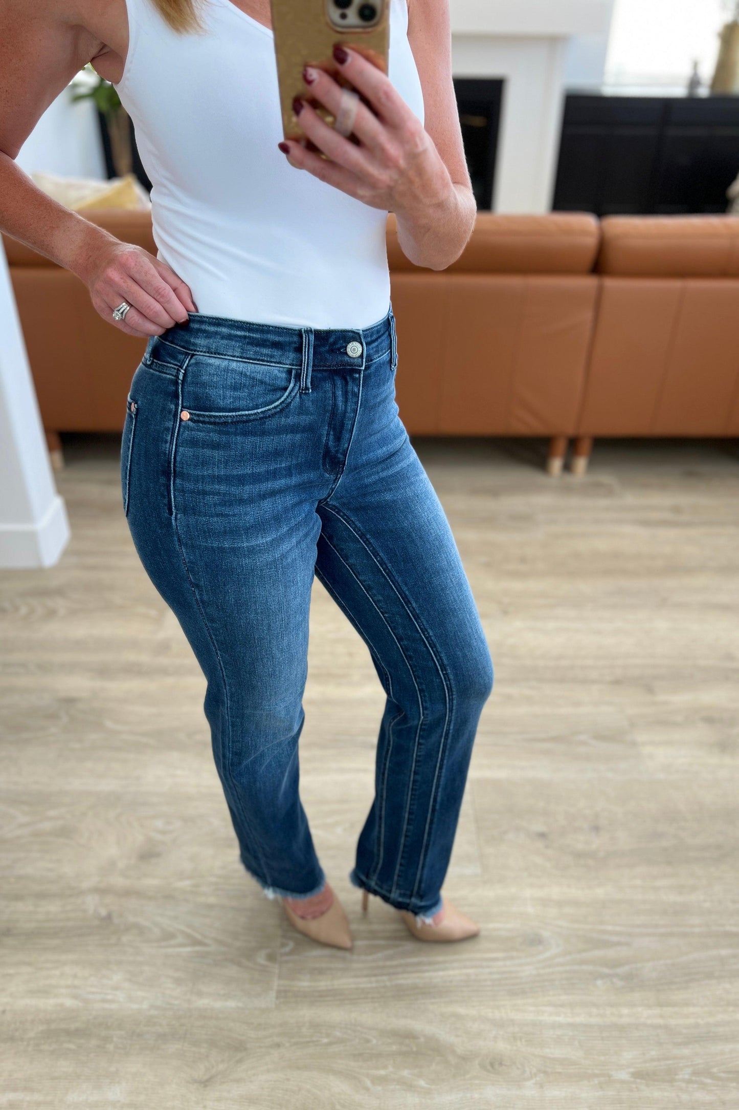 Ruth High Rise Release Hem Straight Jeans - Waverly Paige Boutique
