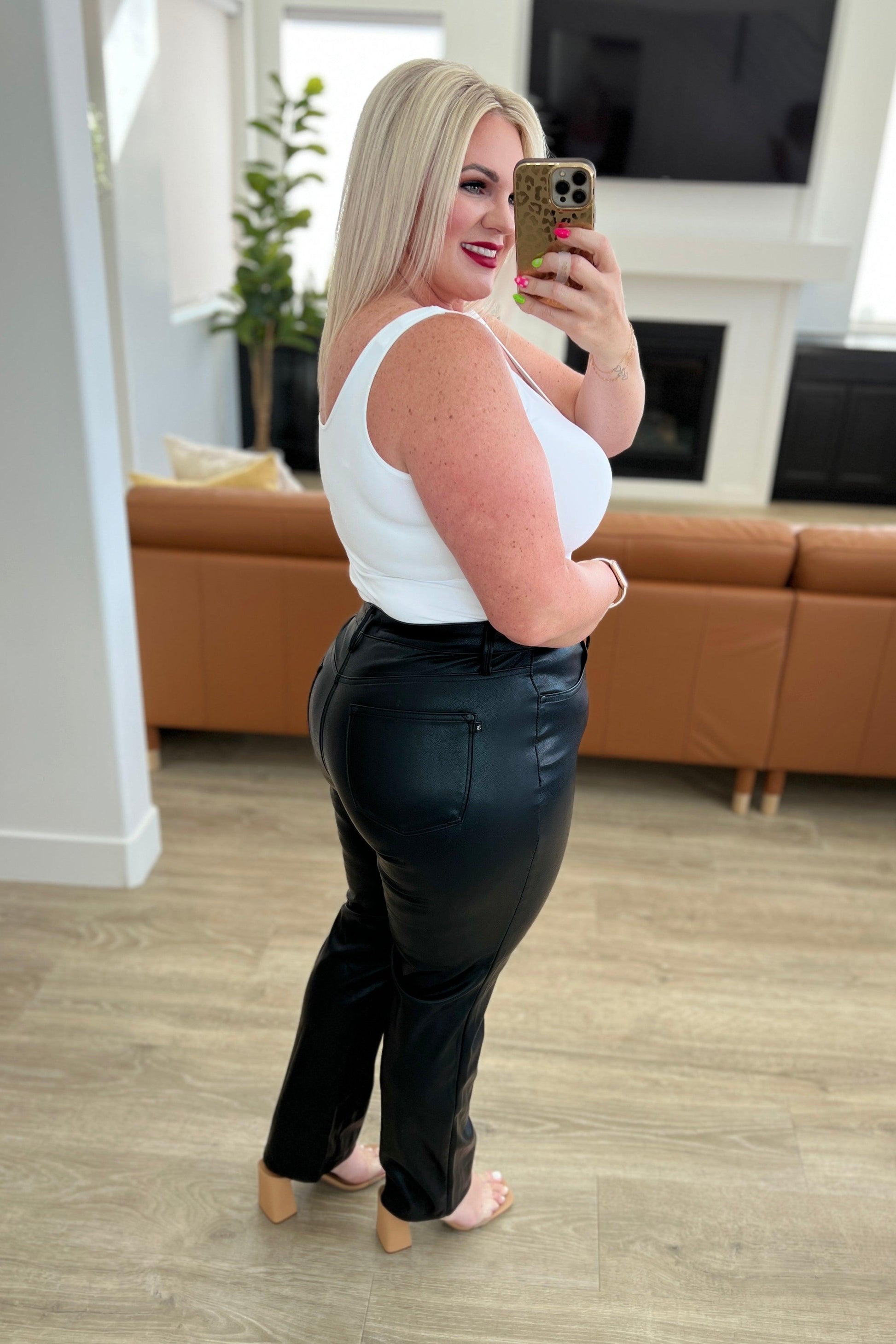 Tanya Control Top Faux Leather Pants in Black - Waverly Paige Boutique