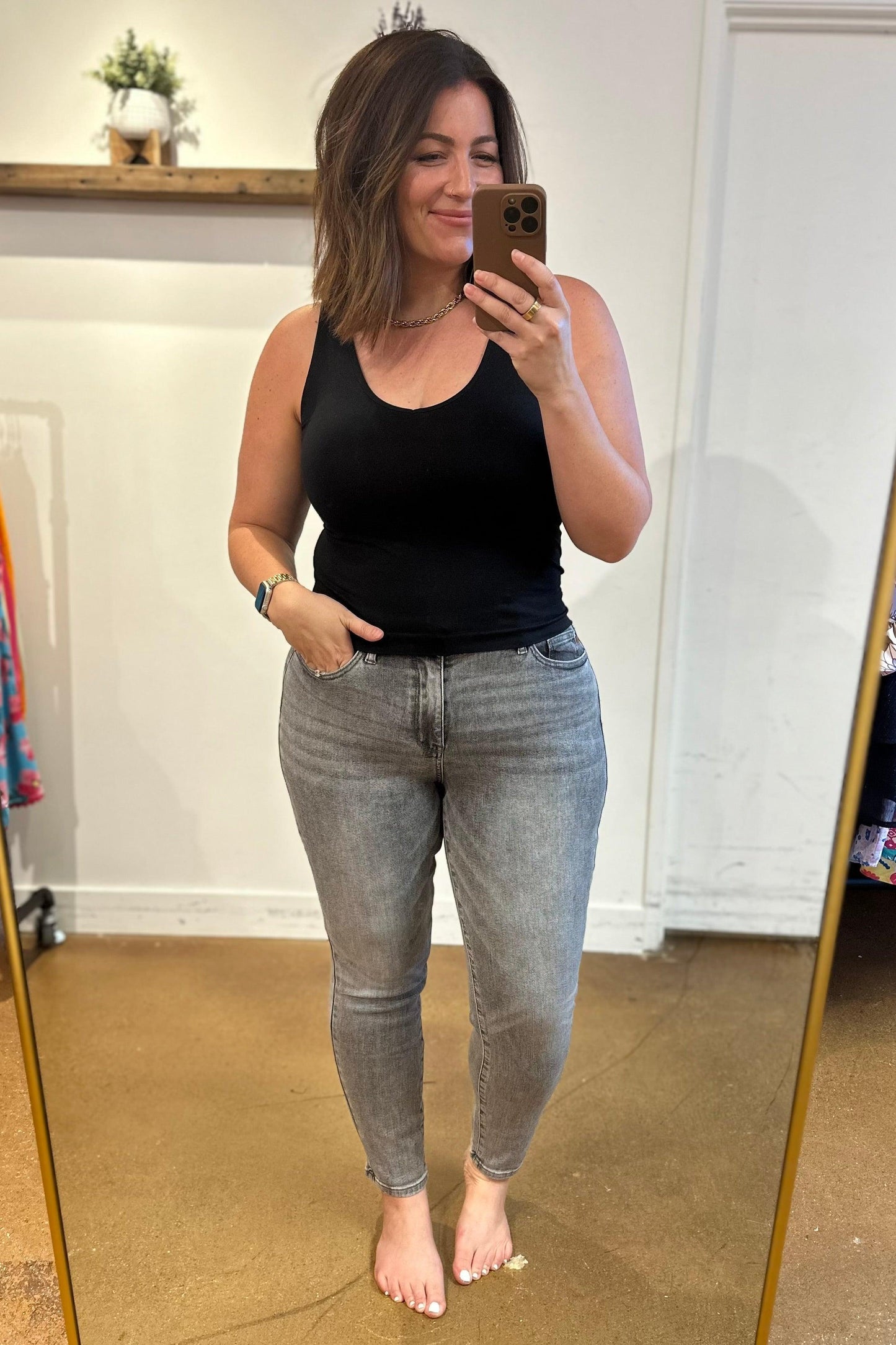 Charlotte High Rise Stone Wash Slim Jeans in Gray - Waverly Paige Boutique