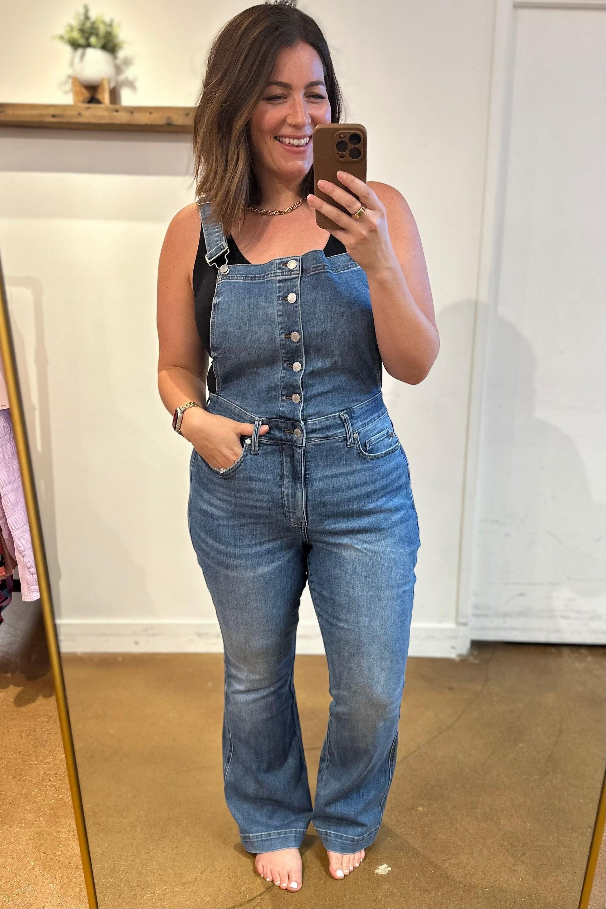 Izzy Control Top Retro Flare Overalls - Waverly Paige Boutique