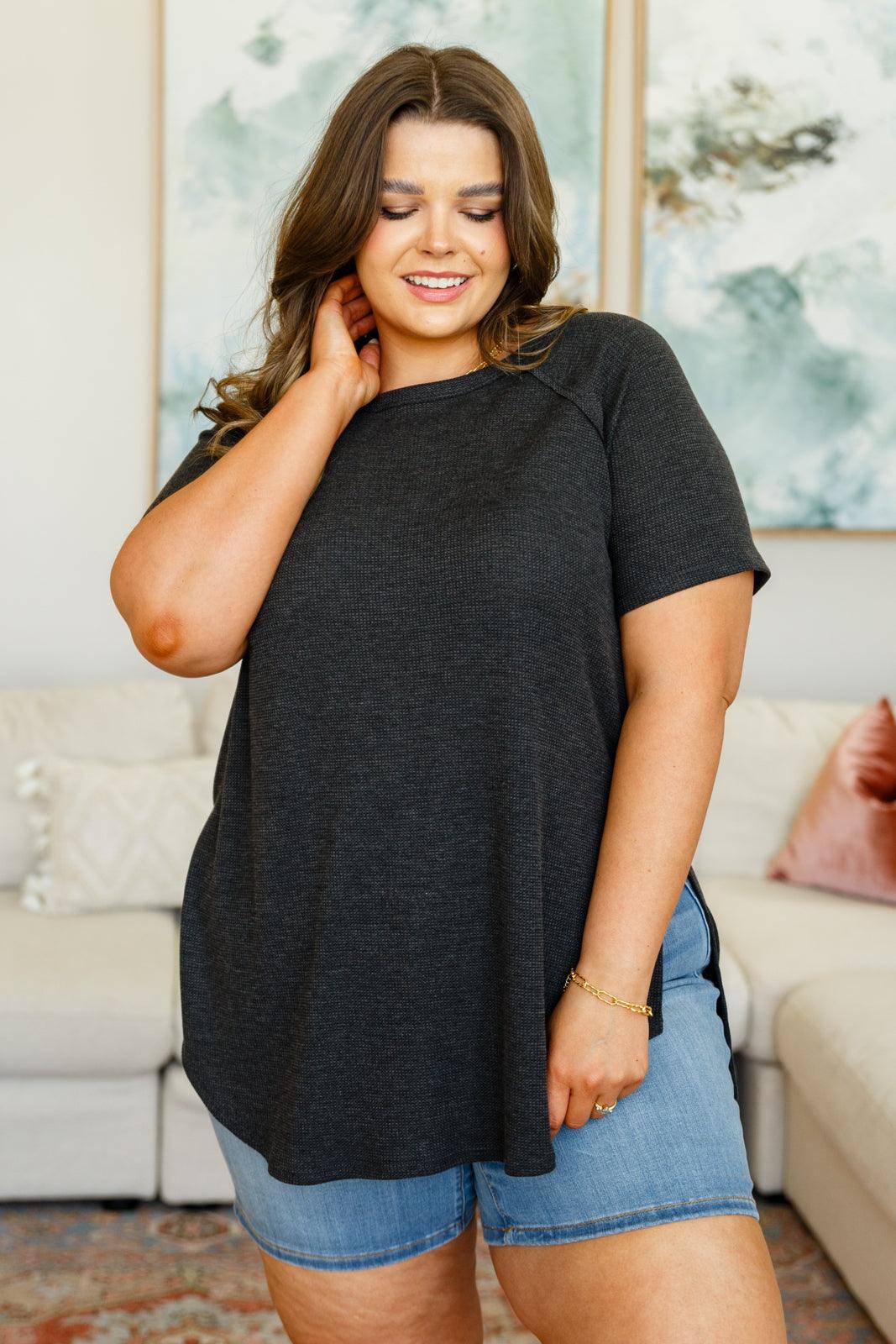Kathleen Waffle Knit Top in Black - Waverly Paige Boutique