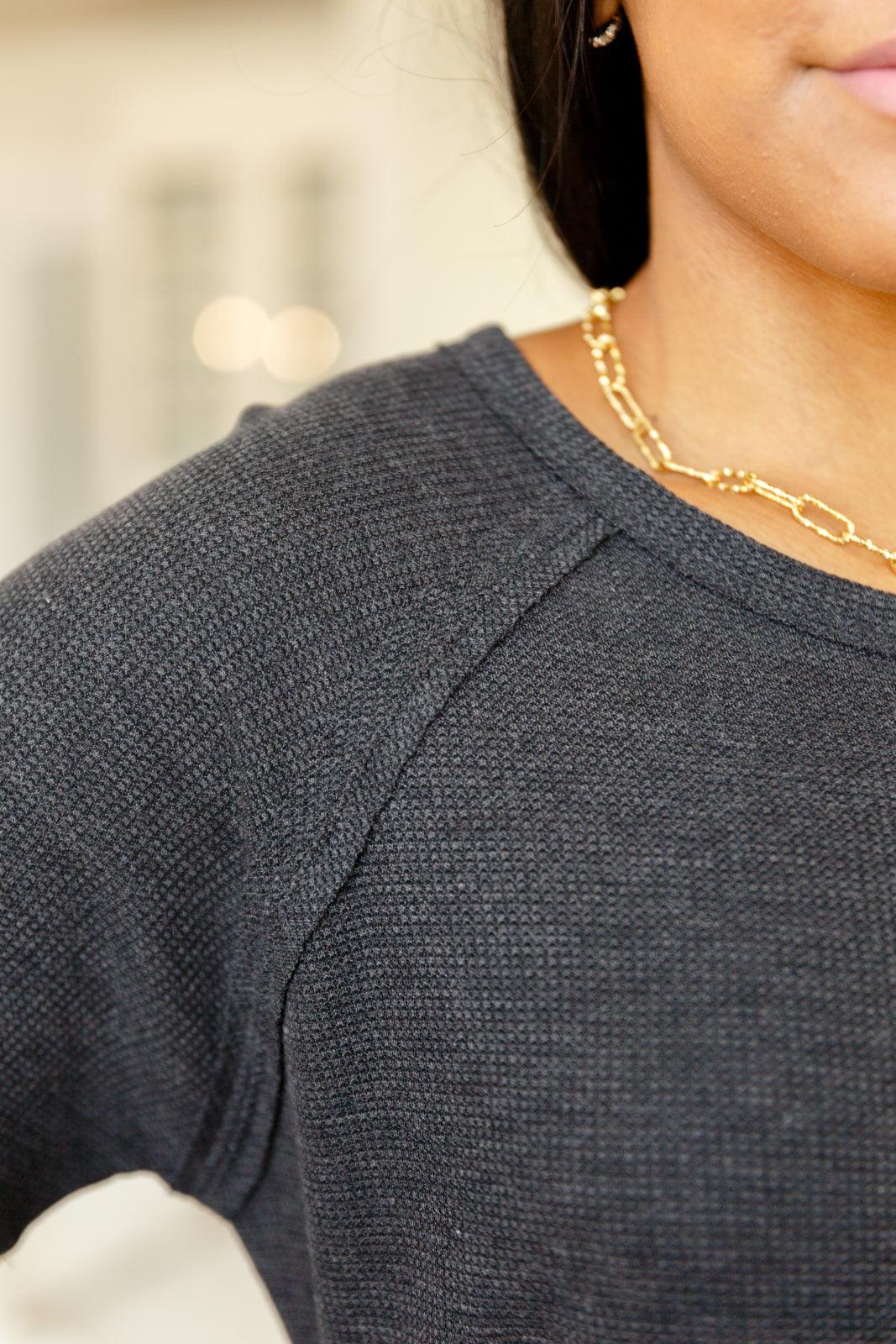 Kathleen Waffle Knit Top in Black - Waverly Paige Boutique