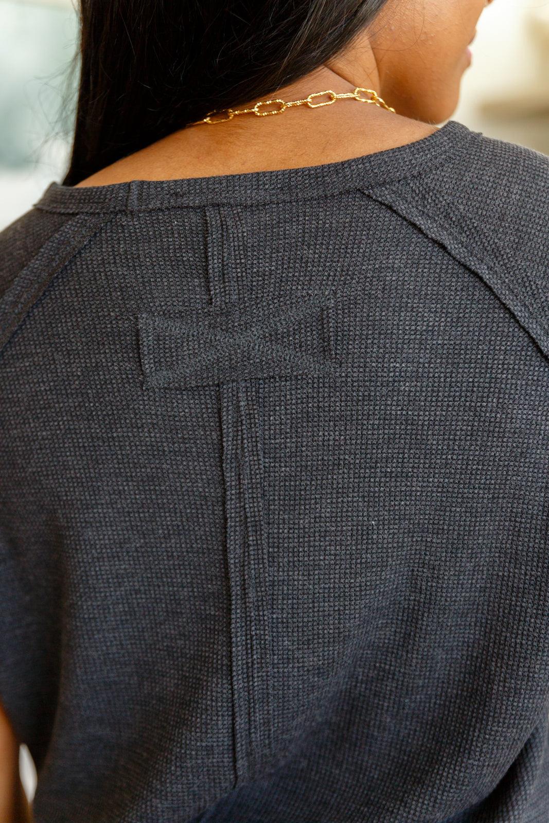 Kathleen Waffle Knit Top in Black - Waverly Paige Boutique
