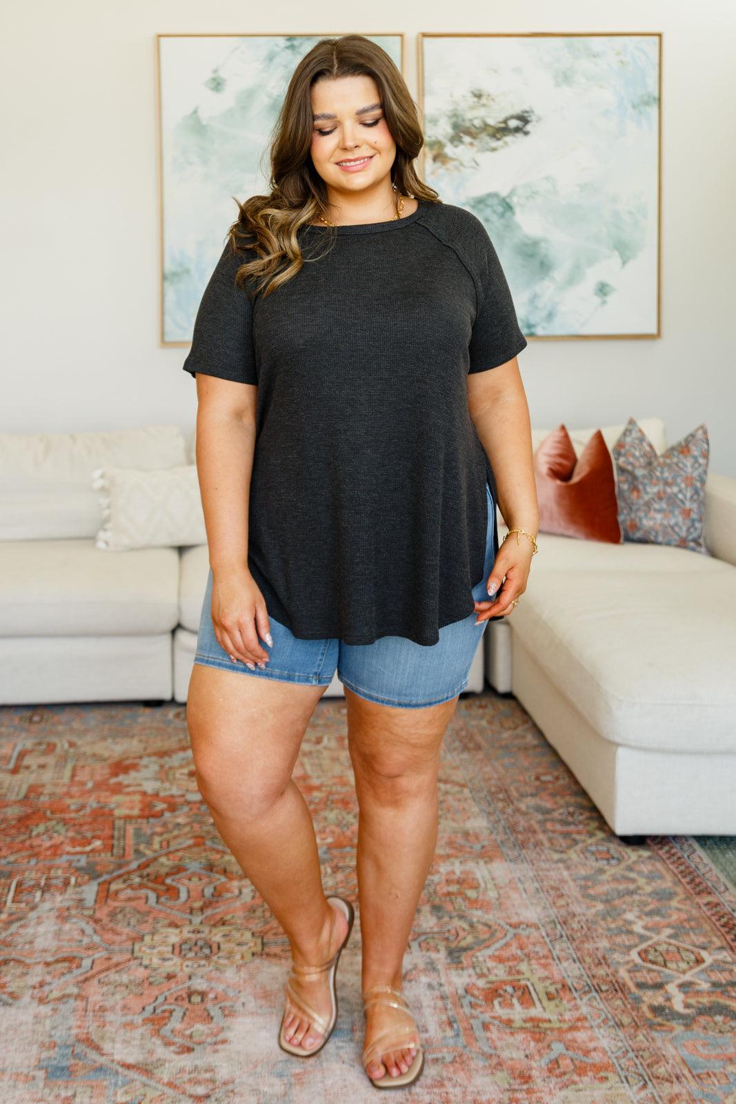 Kathleen Waffle Knit Top in Black - Waverly Paige Boutique