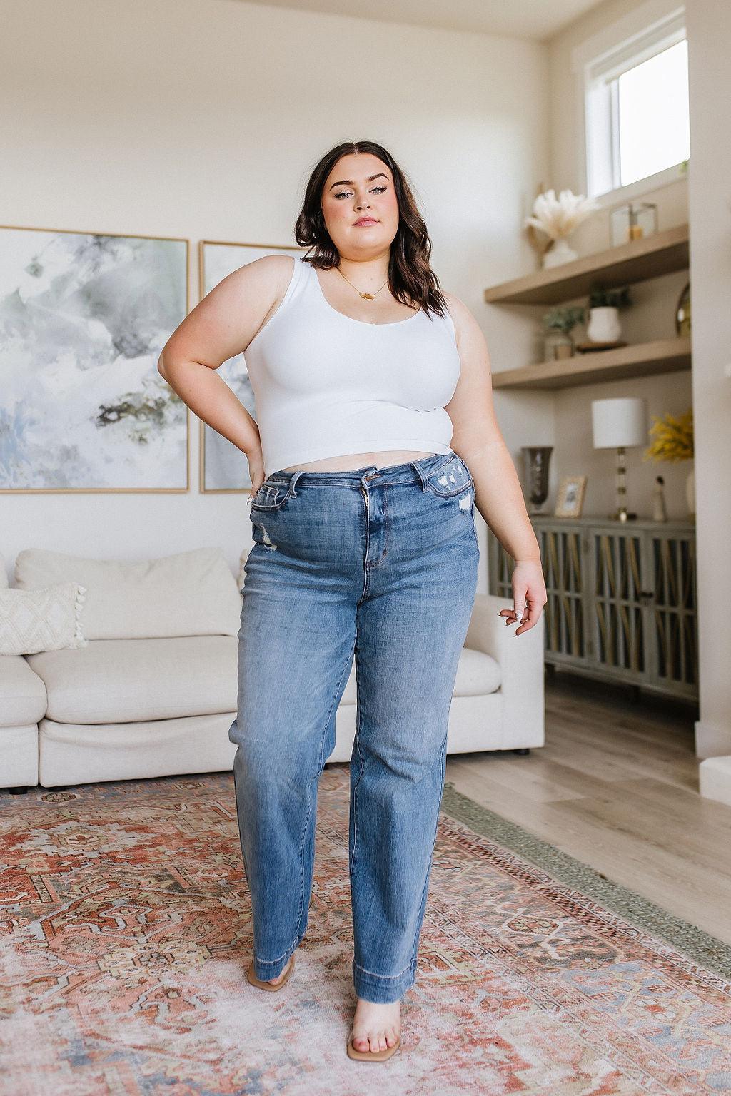 Katrina High Waist Distressed Denim Trousers - Waverly Paige Boutique