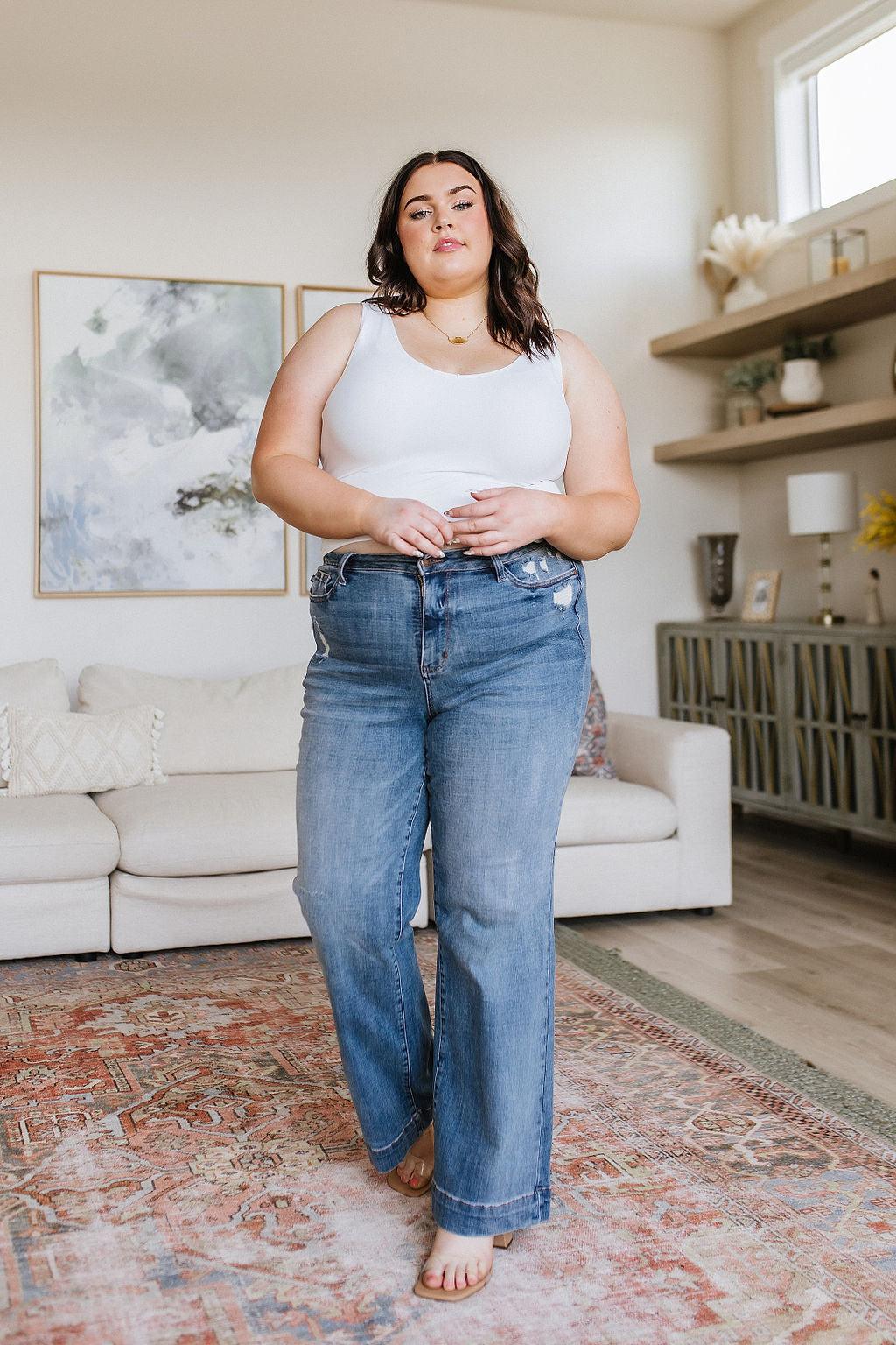 Katrina High Waist Distressed Denim Trousers - Waverly Paige Boutique