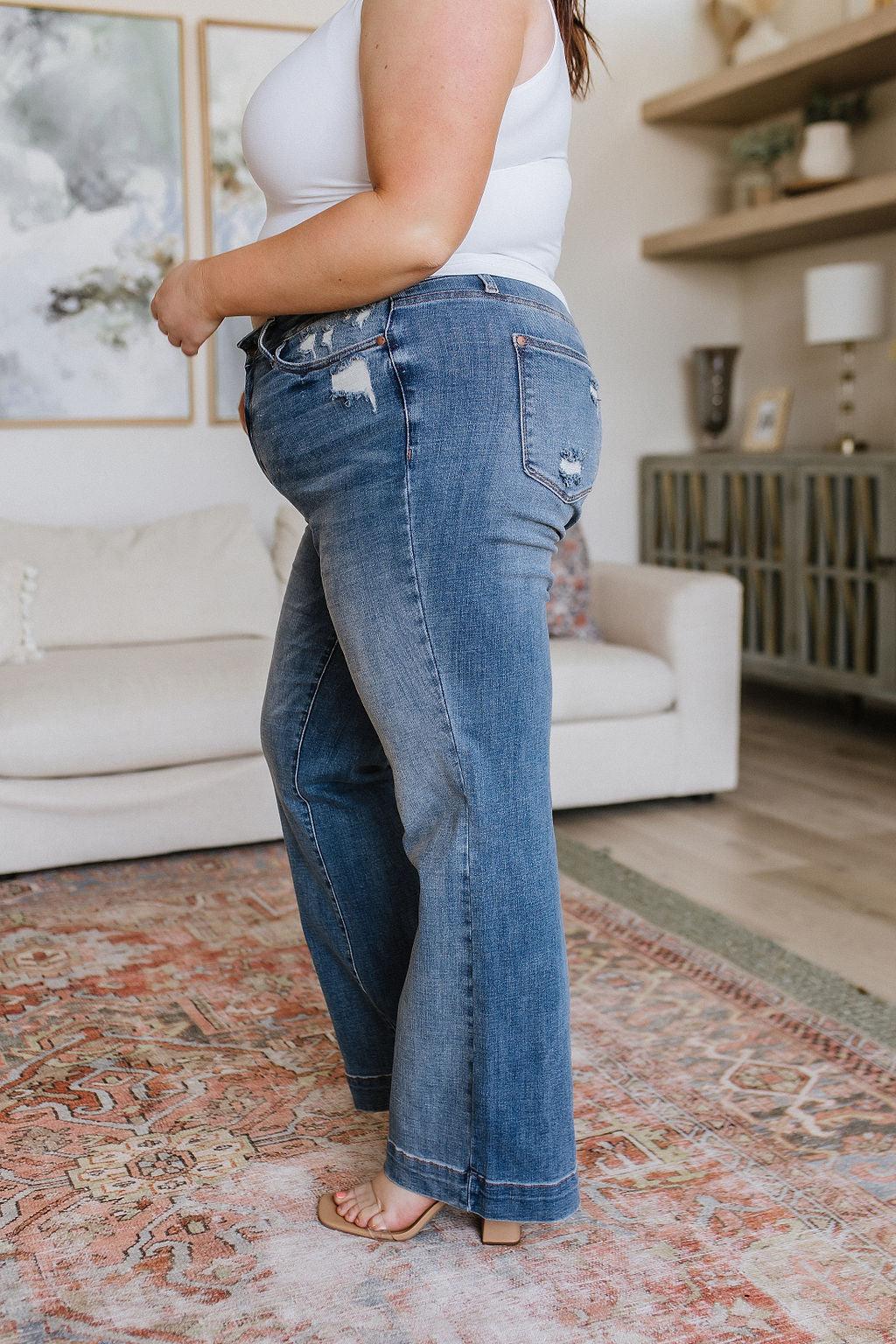Katrina High Waist Distressed Denim Trousers - Waverly Paige Boutique
