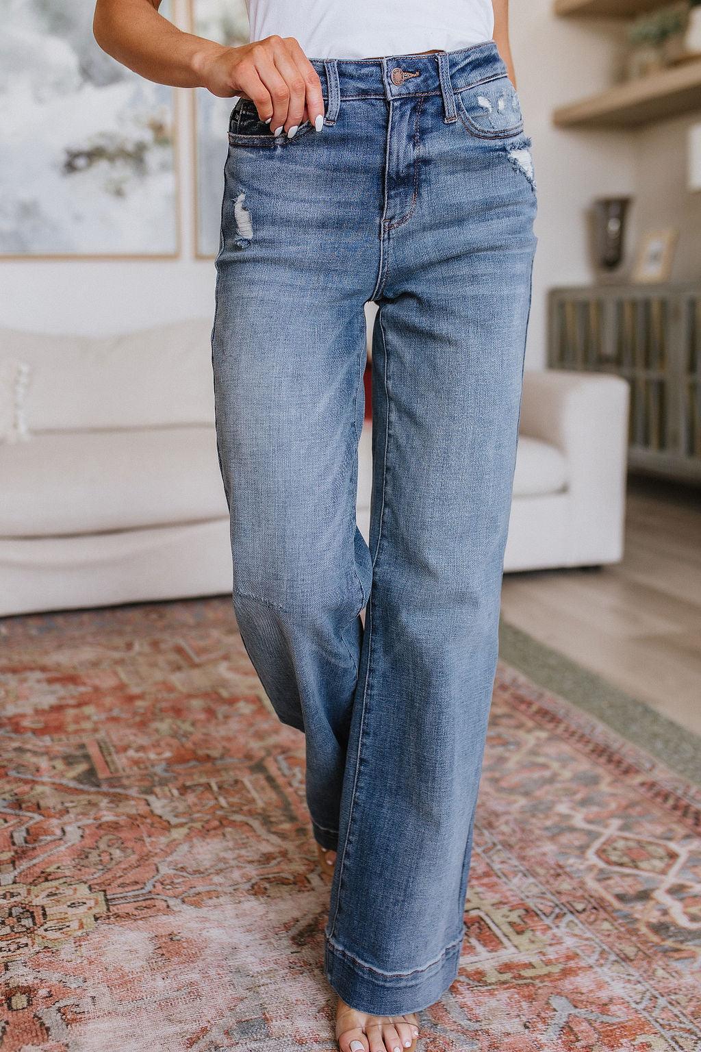 Katrina High Waist Distressed Denim Trousers - Waverly Paige Boutique