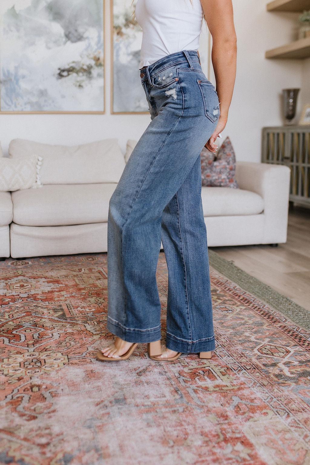 Katrina High Waist Distressed Denim Trousers - Waverly Paige Boutique