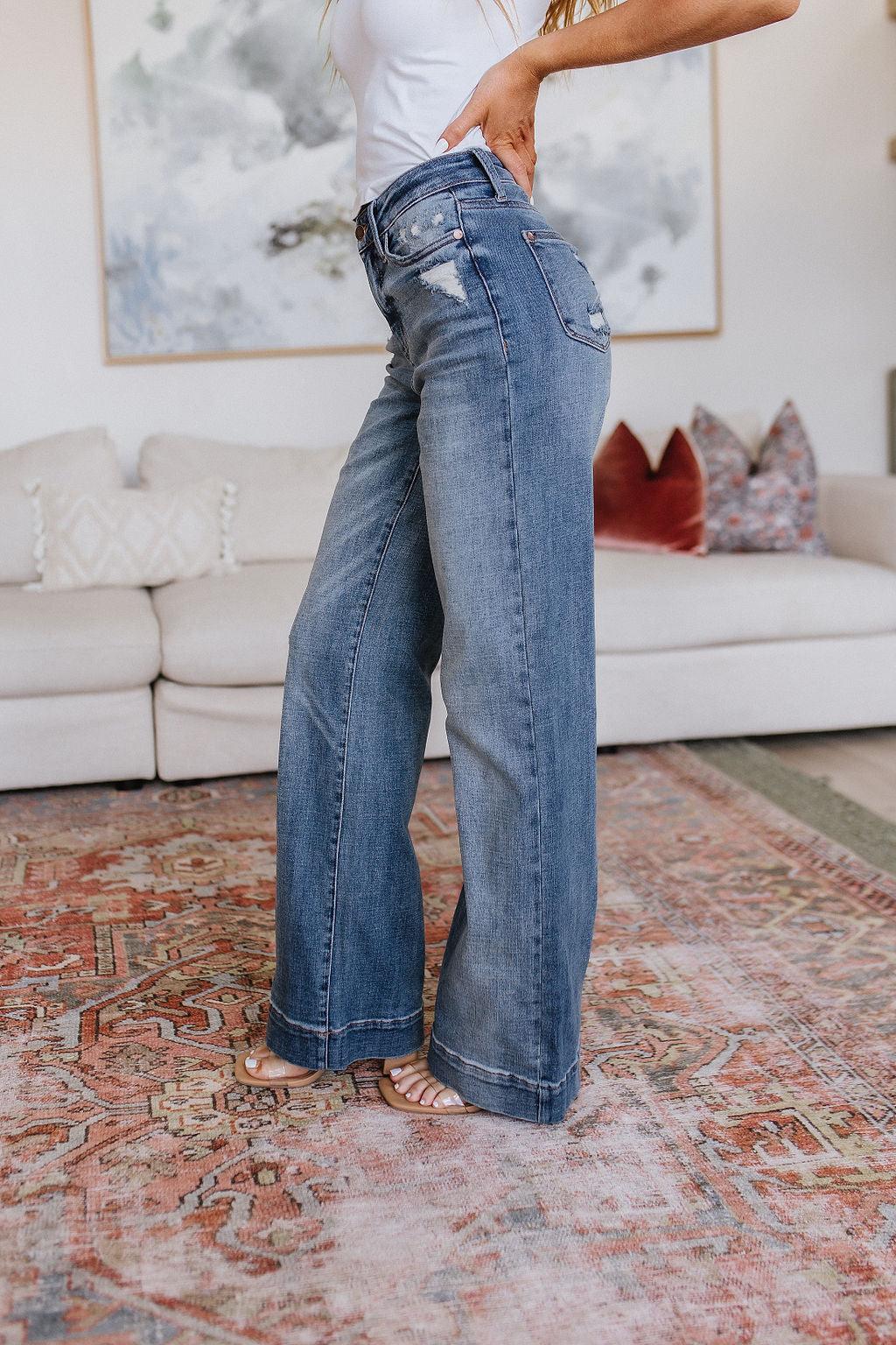 Katrina High Waist Distressed Denim Trousers - Waverly Paige Boutique