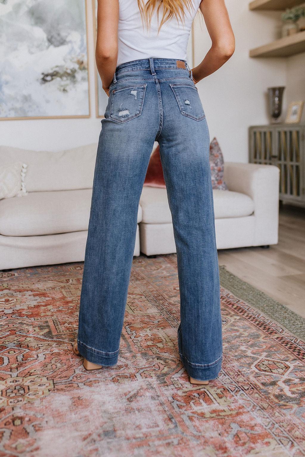 Katrina High Waist Distressed Denim Trousers - Waverly Paige Boutique