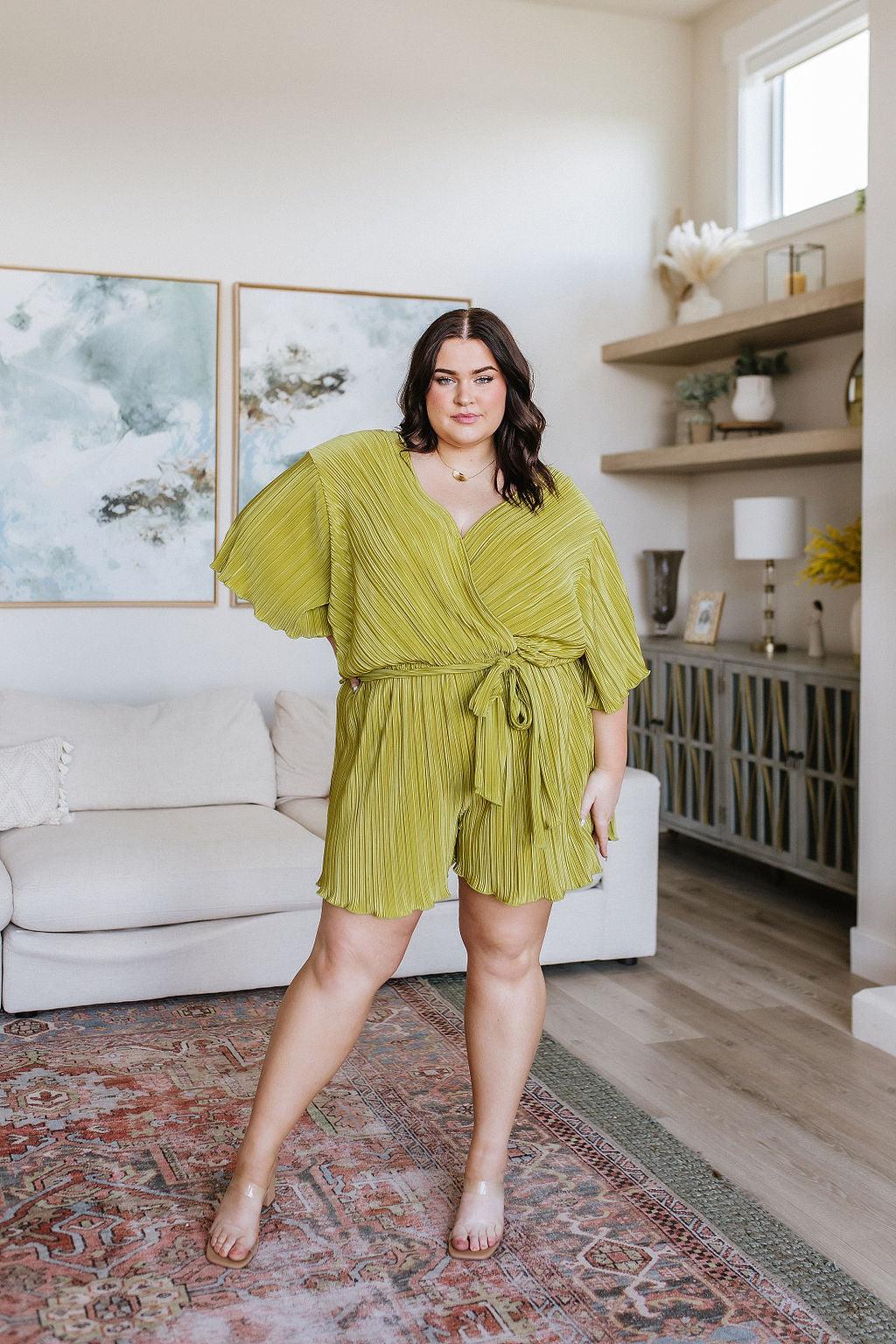 Lovely Life Plisse Romper in Green - Waverly Paige Boutique