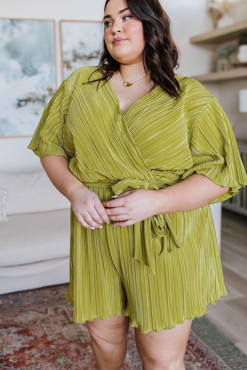 Lovely Life Plisse Romper in Green - Waverly Paige Boutique