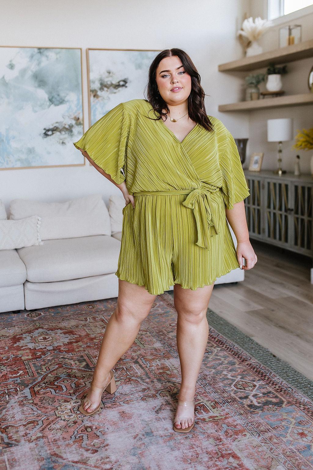 Lovely Life Plisse Romper in Green - Waverly Paige Boutique