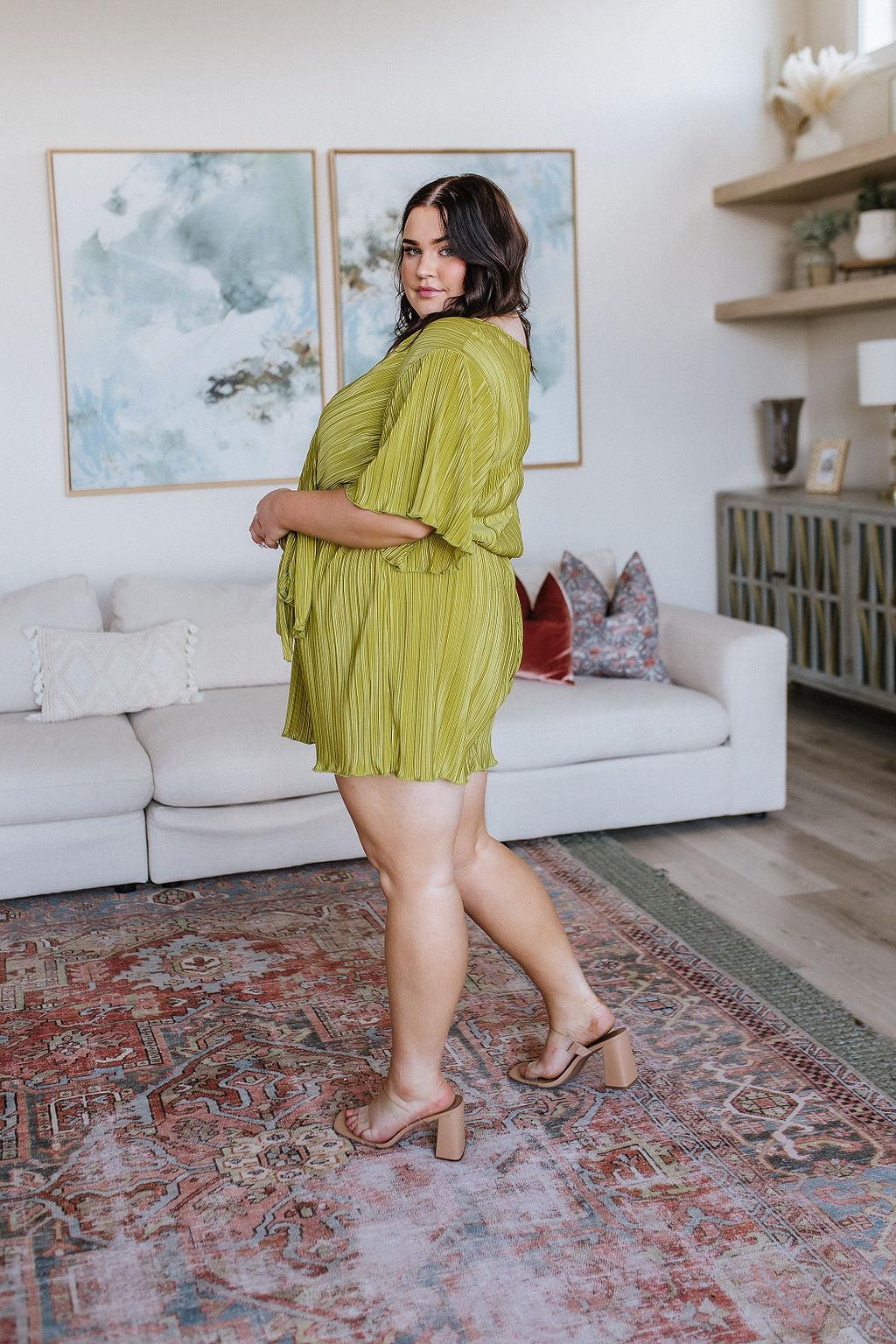 Lovely Life Plisse Romper in Green - Waverly Paige Boutique