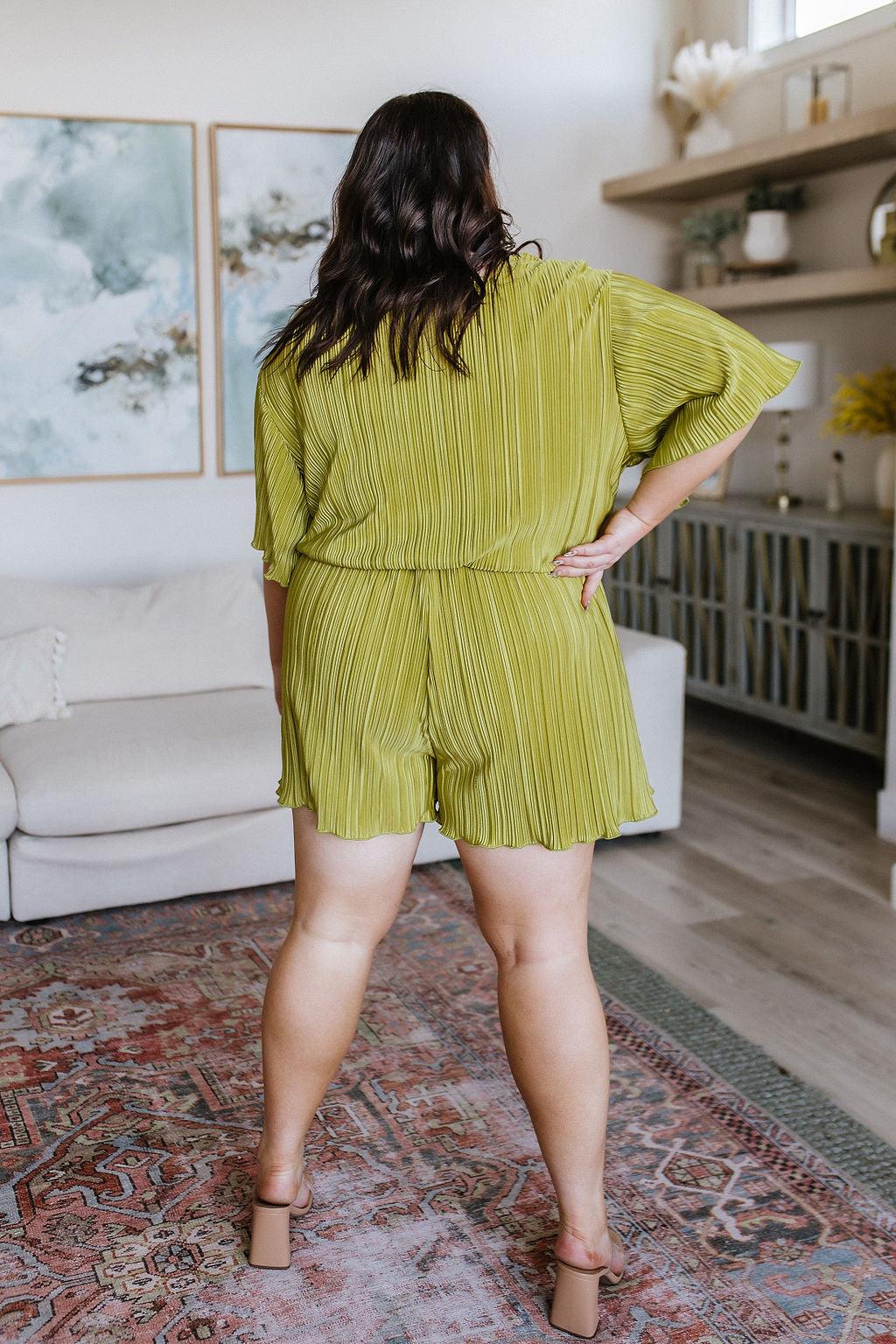 Lovely Life Plisse Romper in Green - Waverly Paige Boutique