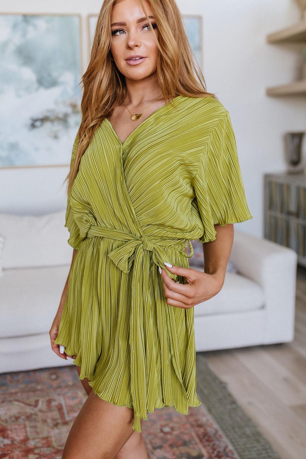 Lovely Life Plisse Romper in Green - Waverly Paige Boutique