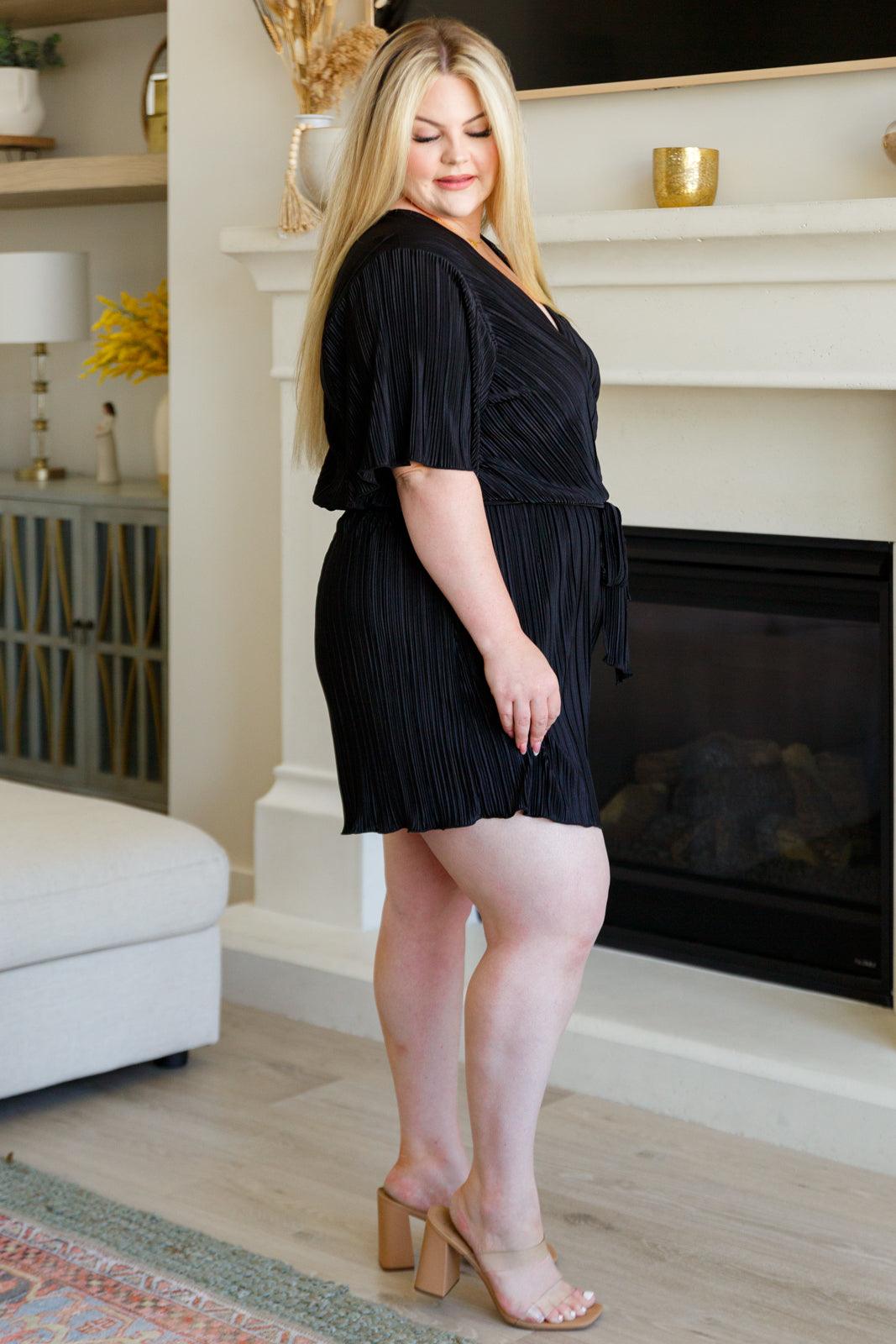 Lovely Life Plisse Romper in Black - Waverly Paige Boutique