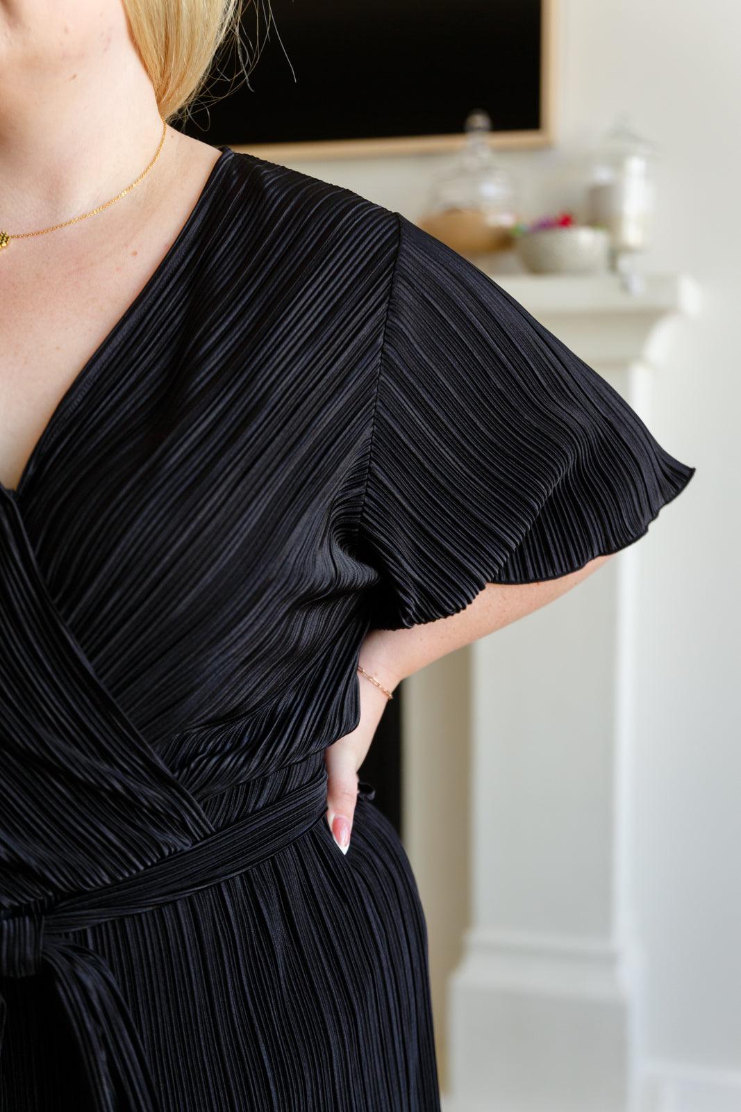 Lovely Life Plisse Romper in Black - Waverly Paige Boutique