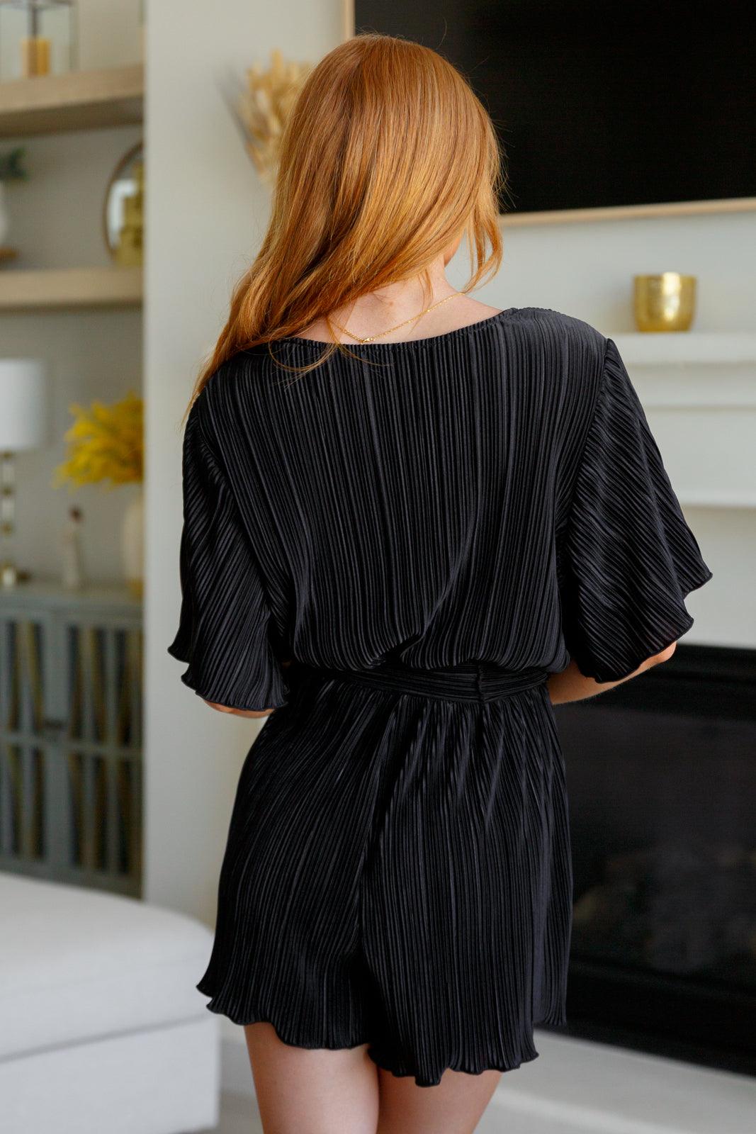 Lovely Life Plisse Romper in Black - Waverly Paige Boutique