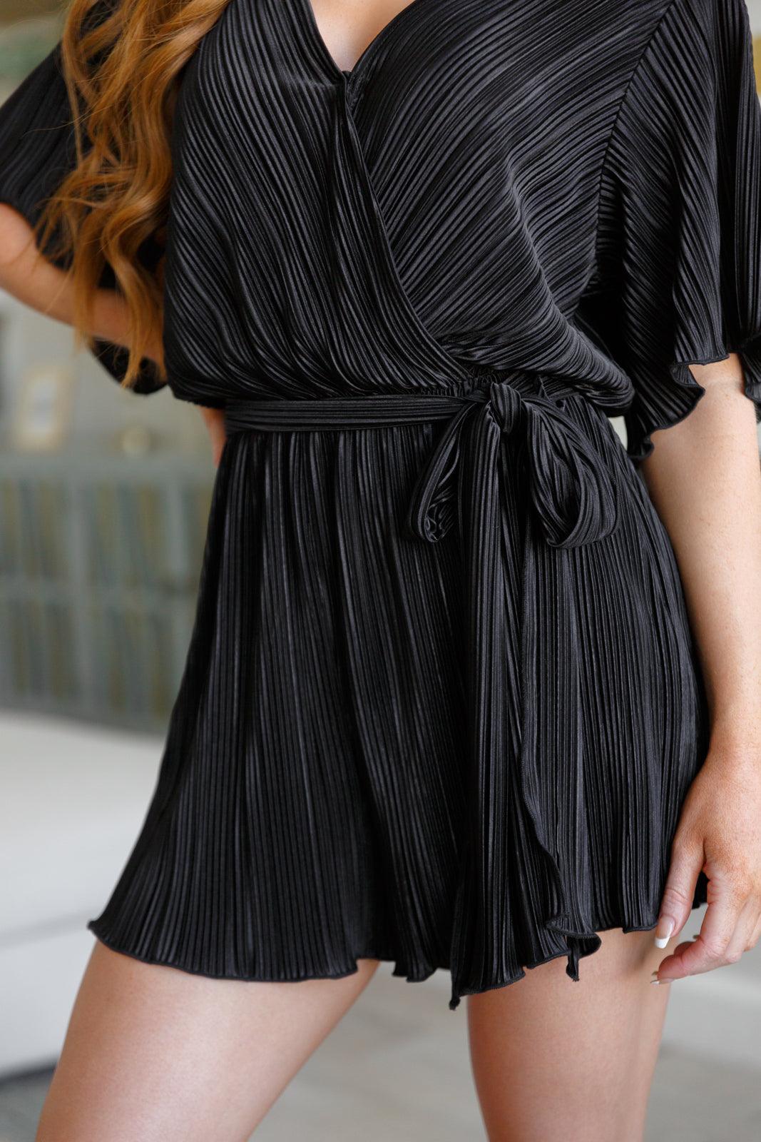 Lovely Life Plisse Romper in Black - Waverly Paige Boutique