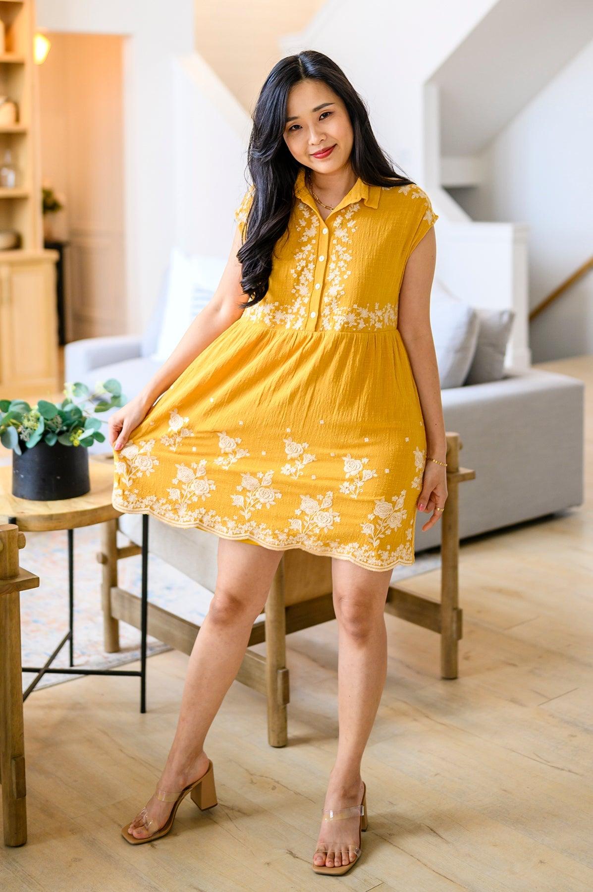 Marigold Embroidered Dress - Waverly Paige Boutique