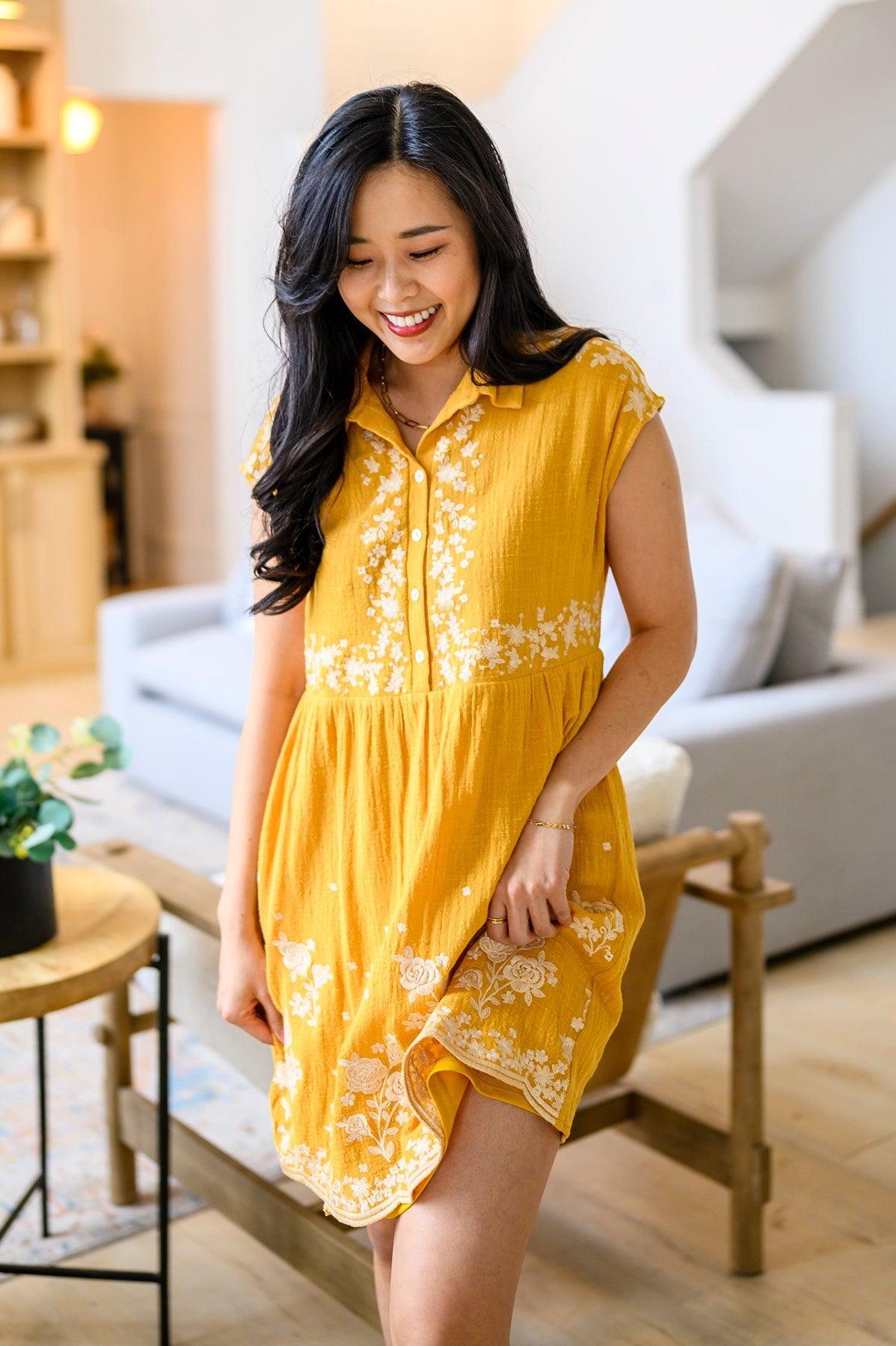 Marigold Embroidered Dress - Waverly Paige Boutique