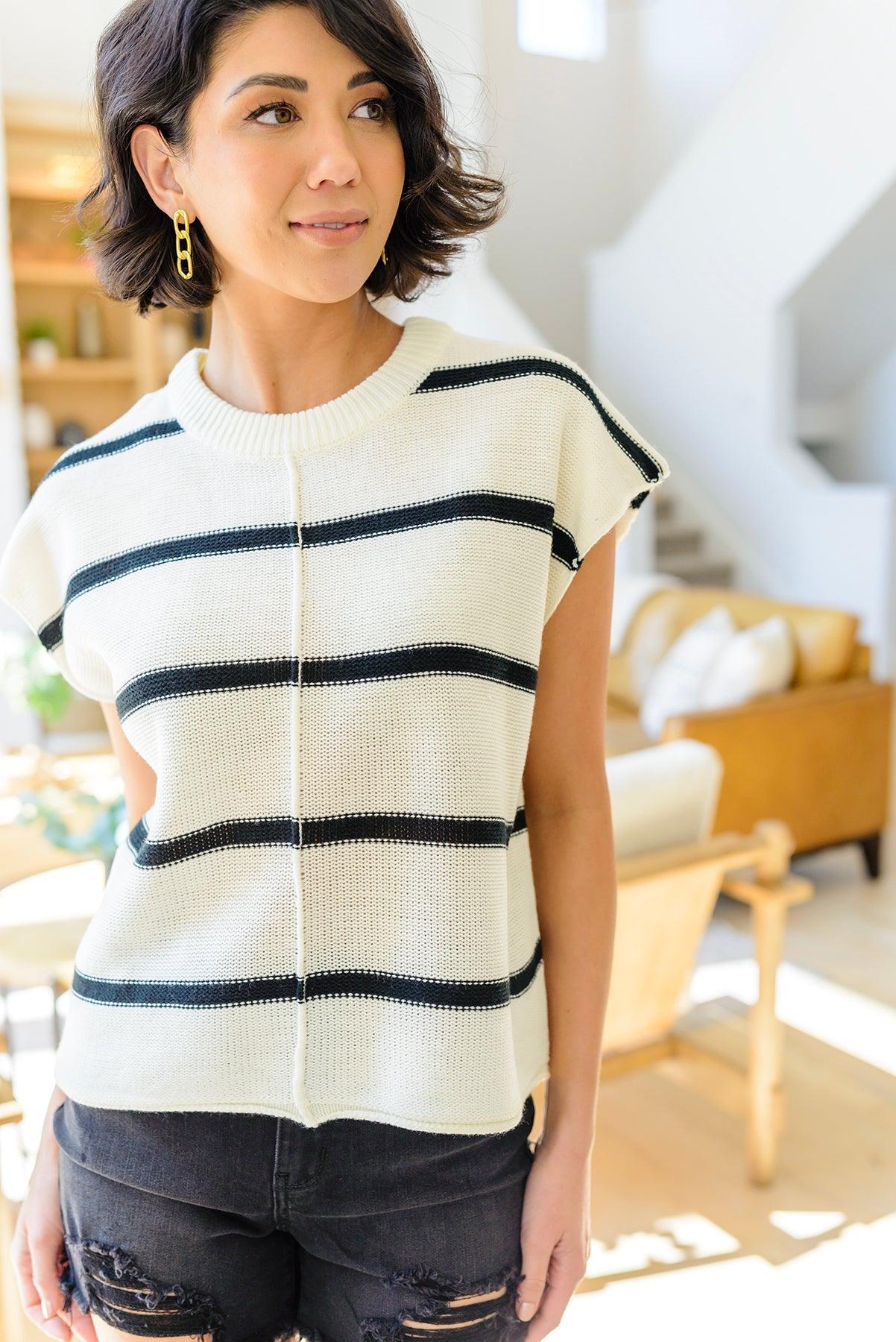 More or Less Striped Sleeveless Sweater - Waverly Paige Boutique