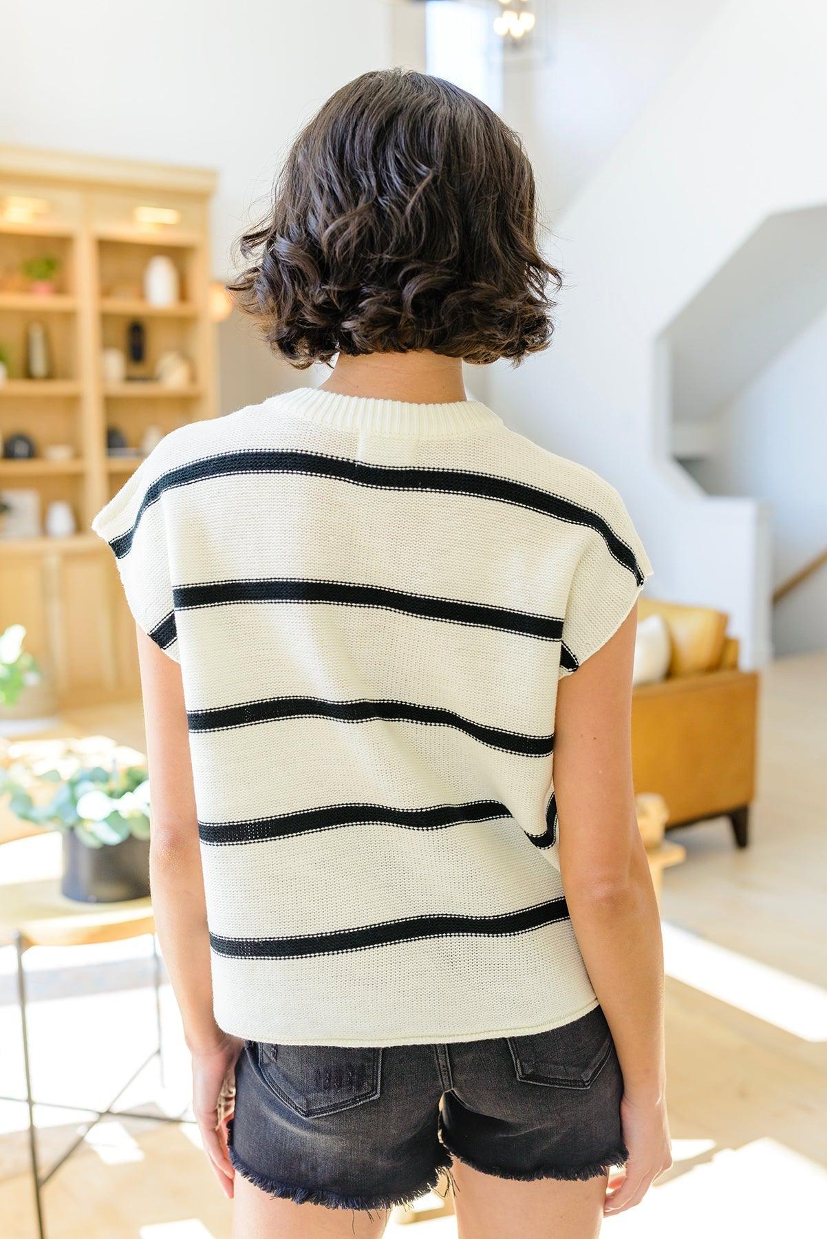 More or Less Striped Sleeveless Sweater - Waverly Paige Boutique